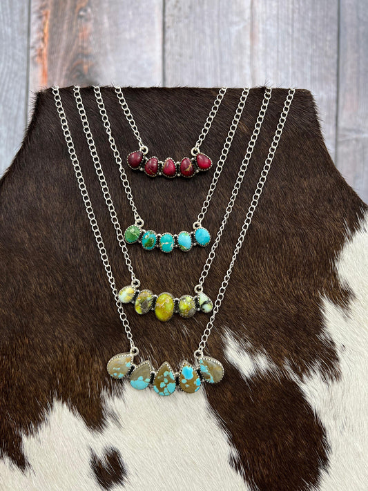 Handmade Sterling Silver Multistone Necklace with Signed Nizhoni