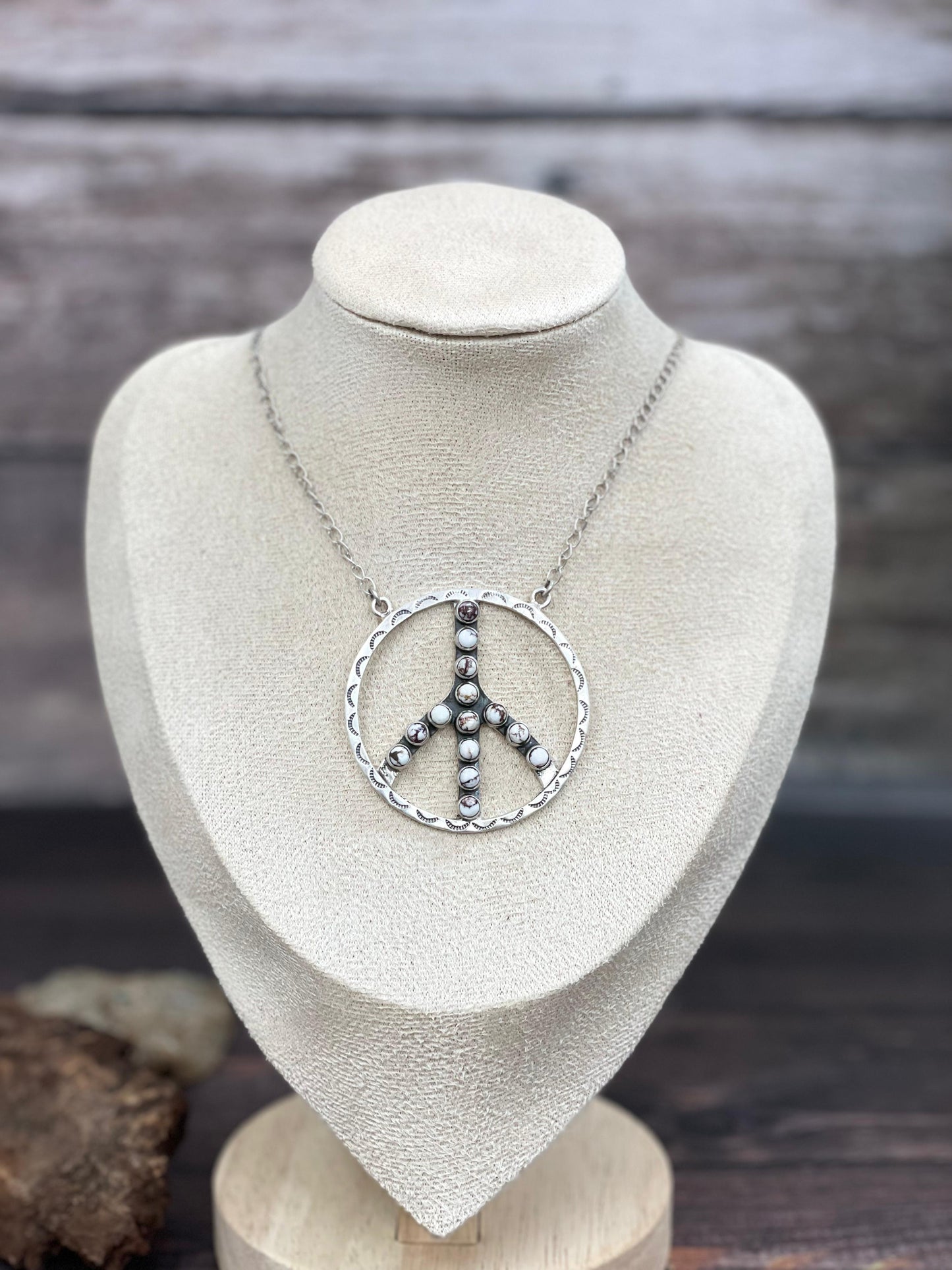 Handmade Sterling Silver Multi Stone PEACE Necklace Signed Nizhoni
