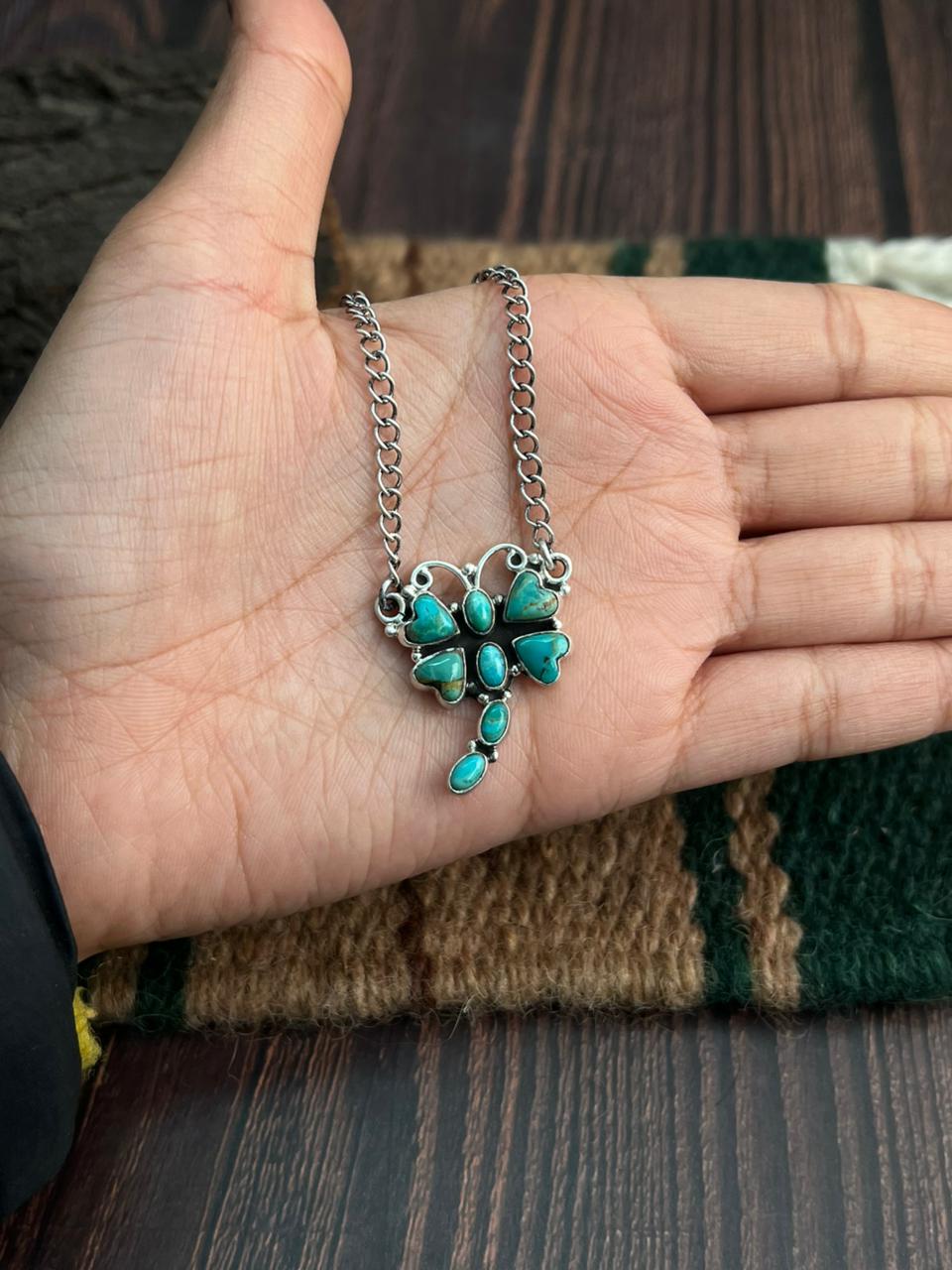 "Heart Collection" Handmade Sterling Silver Kingman Turquoise Necklace "Signed Nizhoni"