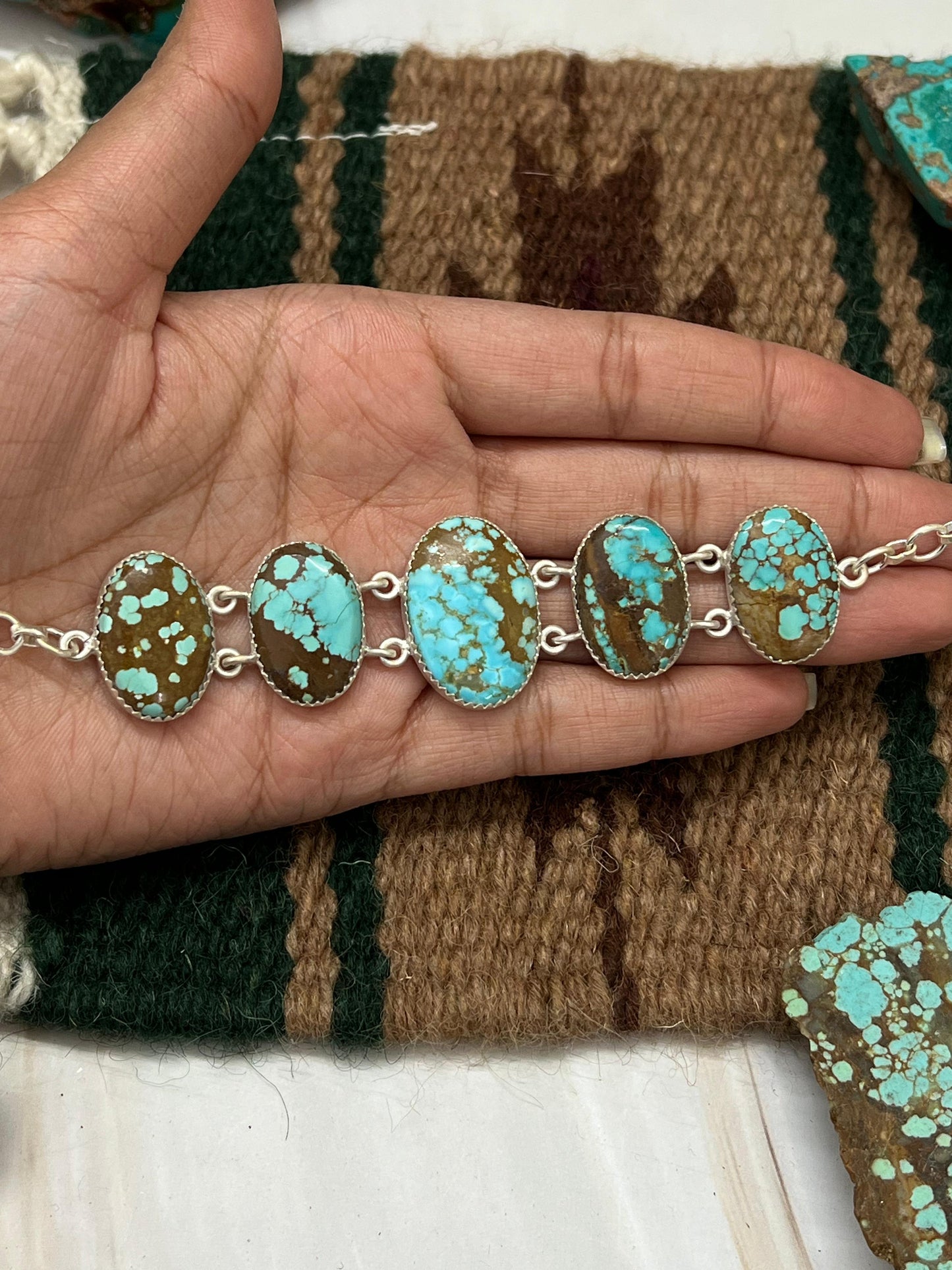 Handmade Sterling Silver Number 8 Turquoise Choker Necklace with Signed Nizhoni