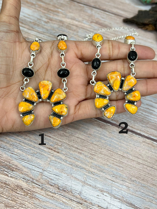 Handmade Sterling Silver Black Onyx, Bumblebee Naja Necklace Signed Nizhoni