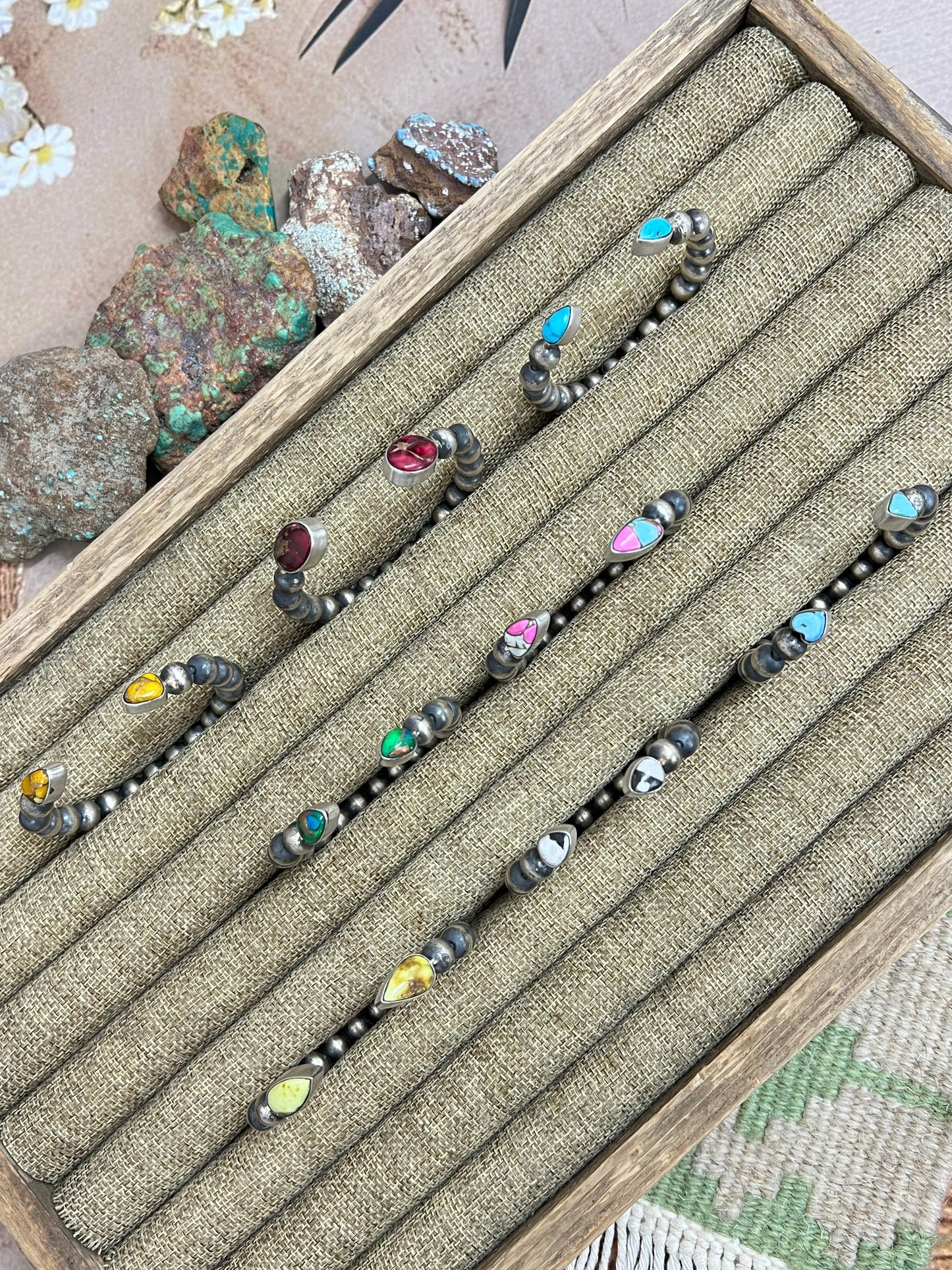 Handmade Sterling Silver Multi Stone Cuff Bracelet, Signed Nizhoni