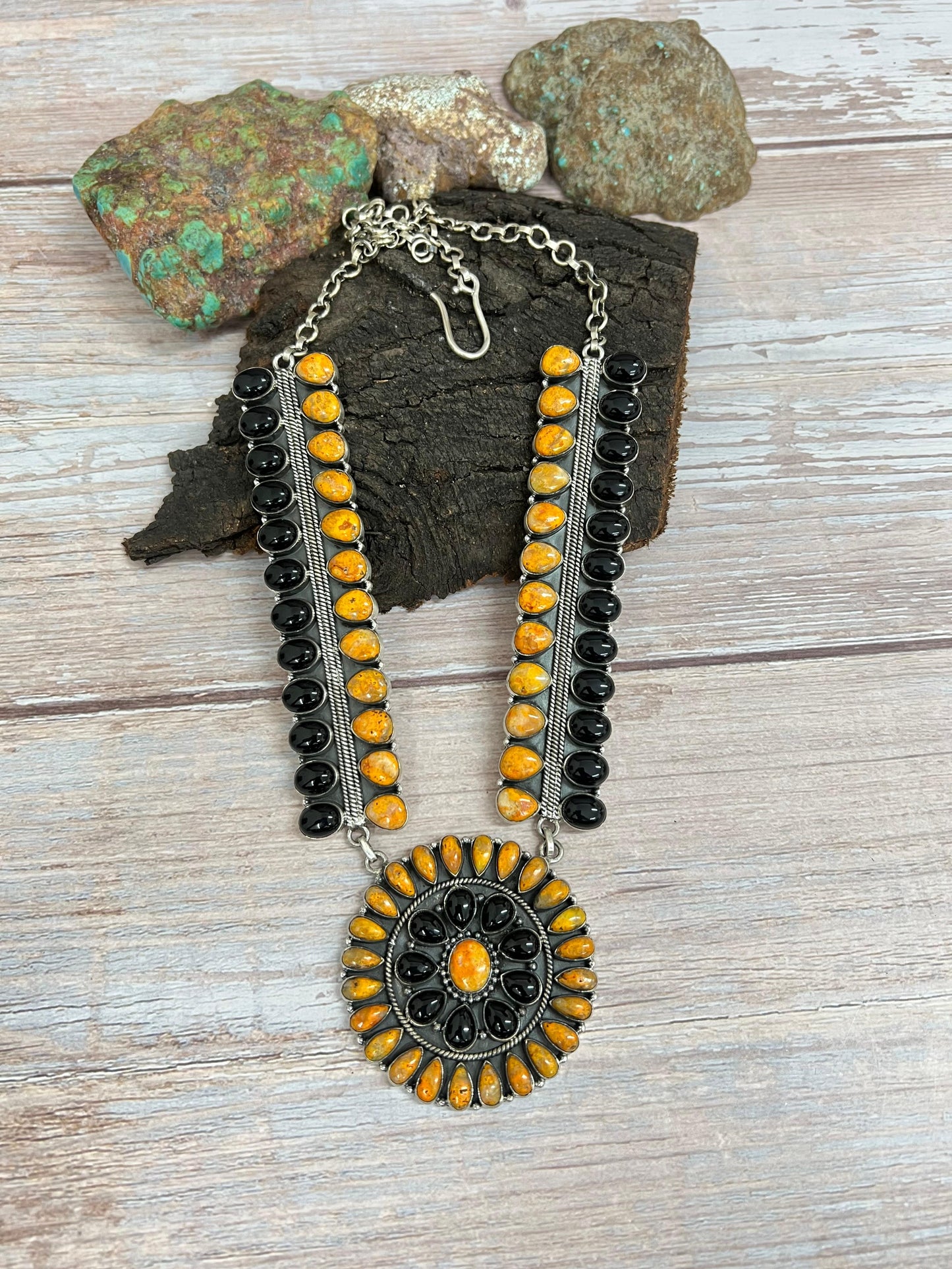 Handmade Sterling Silver Black Onyx, Bumblebee Necklace Signed Nizhoni