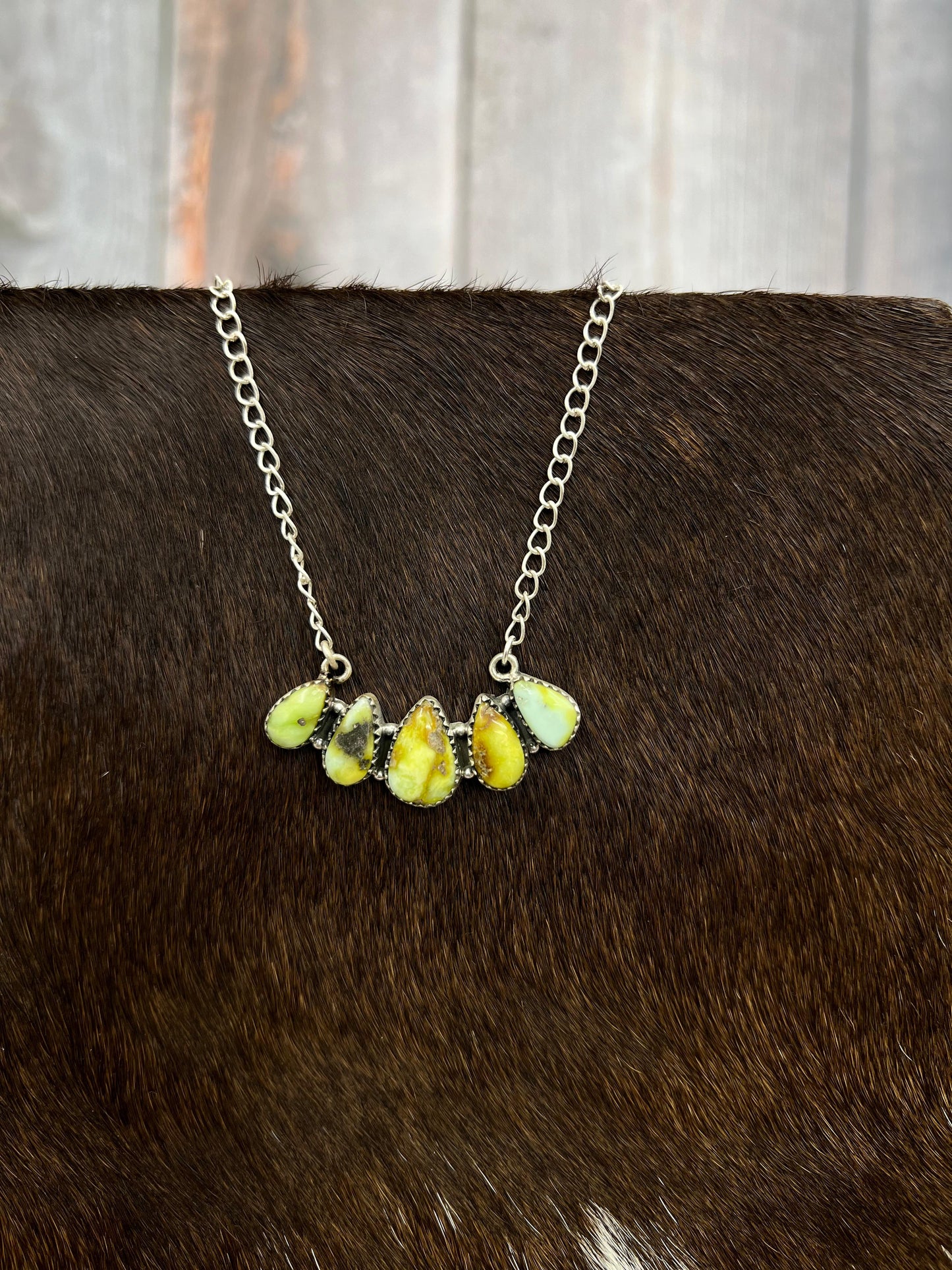 Handmade Sterling Silver Palomino Turquoise Necklace with Signed Nizhoni