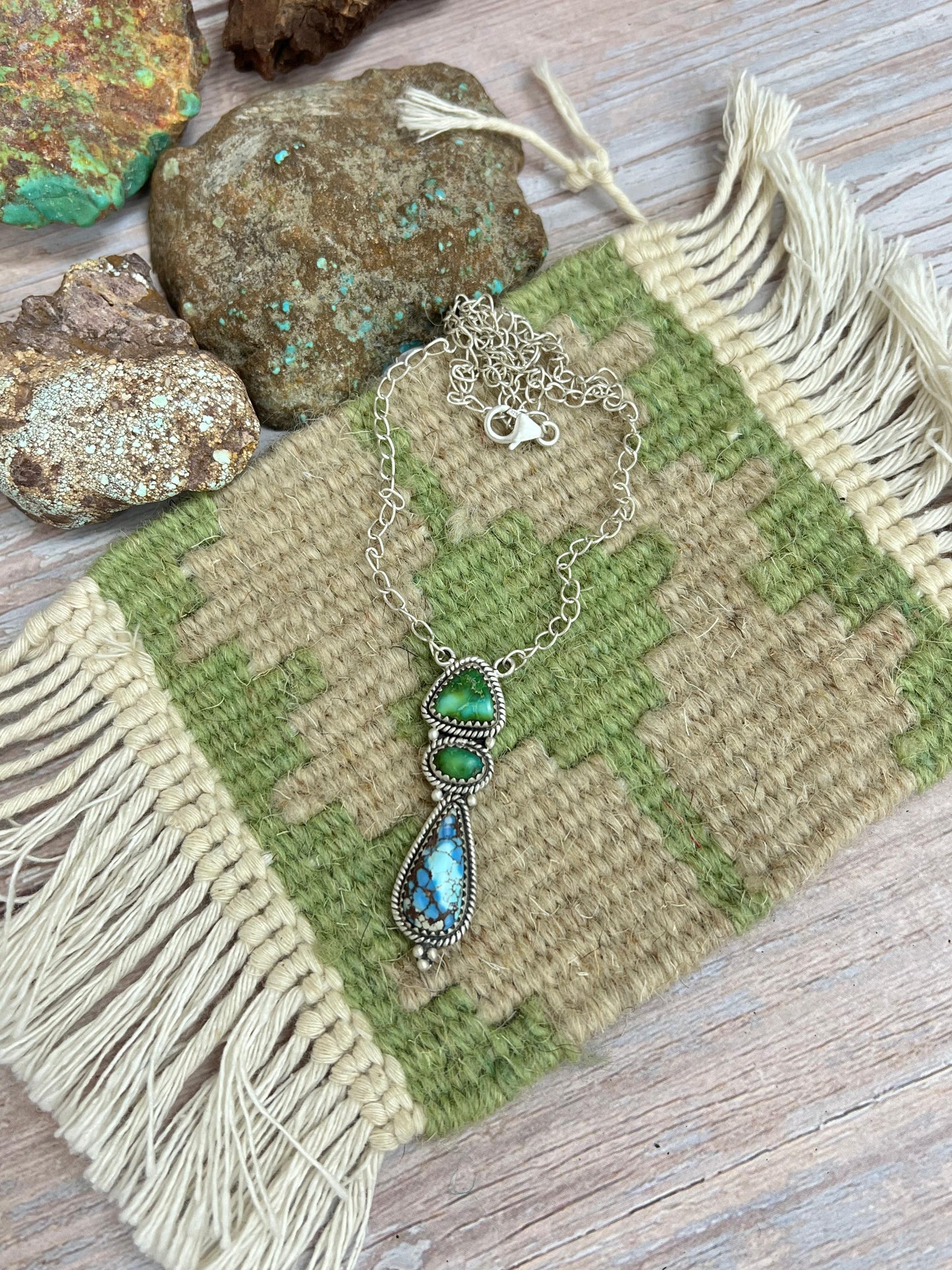 Handmade Sterling Silver Golden Hills Turquoise, Sonoran Mountain Turquoise Necklace with Signed Nizhoni