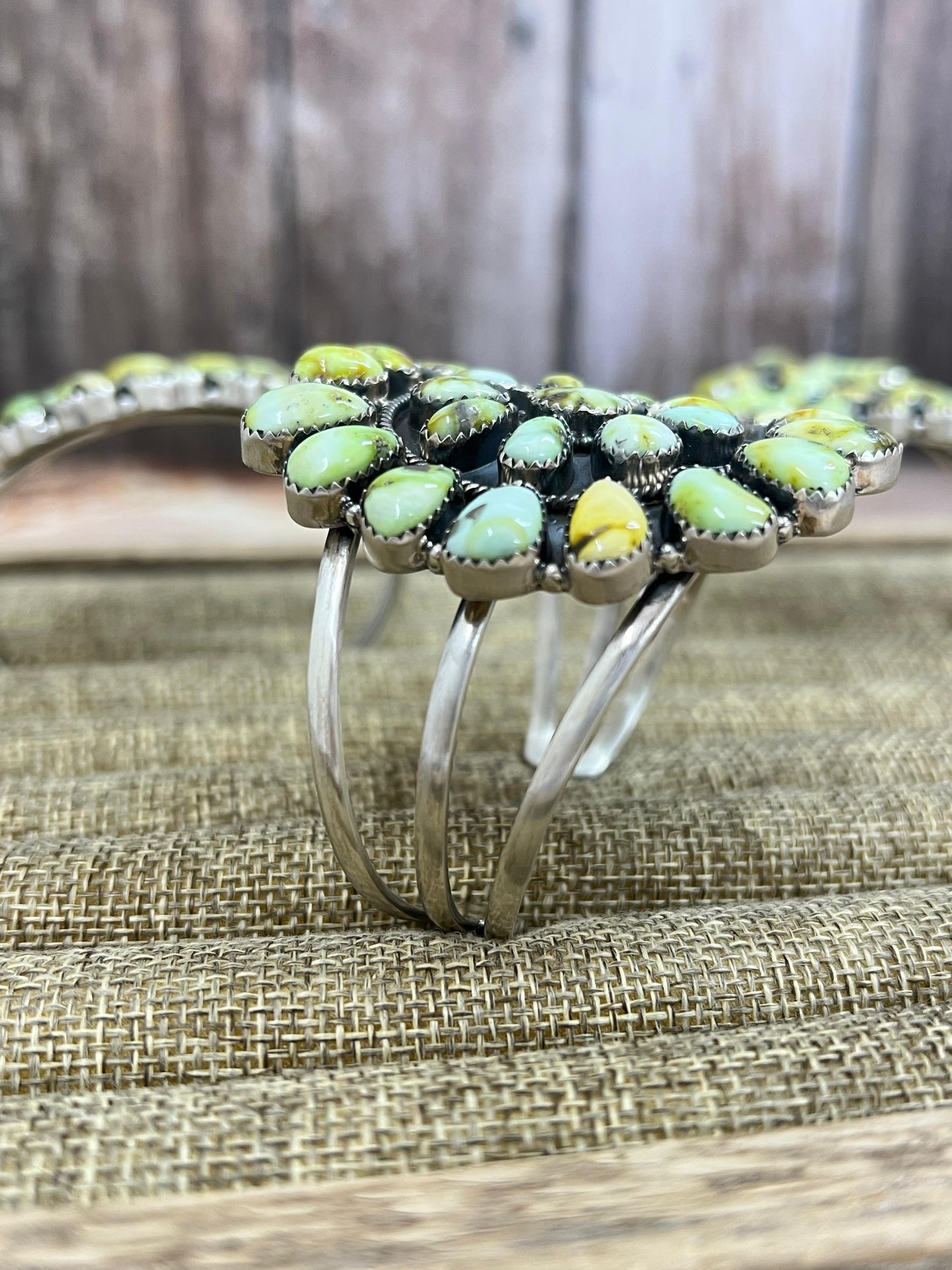 Handmade Sterling Silver Palomino Turquoise Cuff Bracelet with Signed Nizhoni