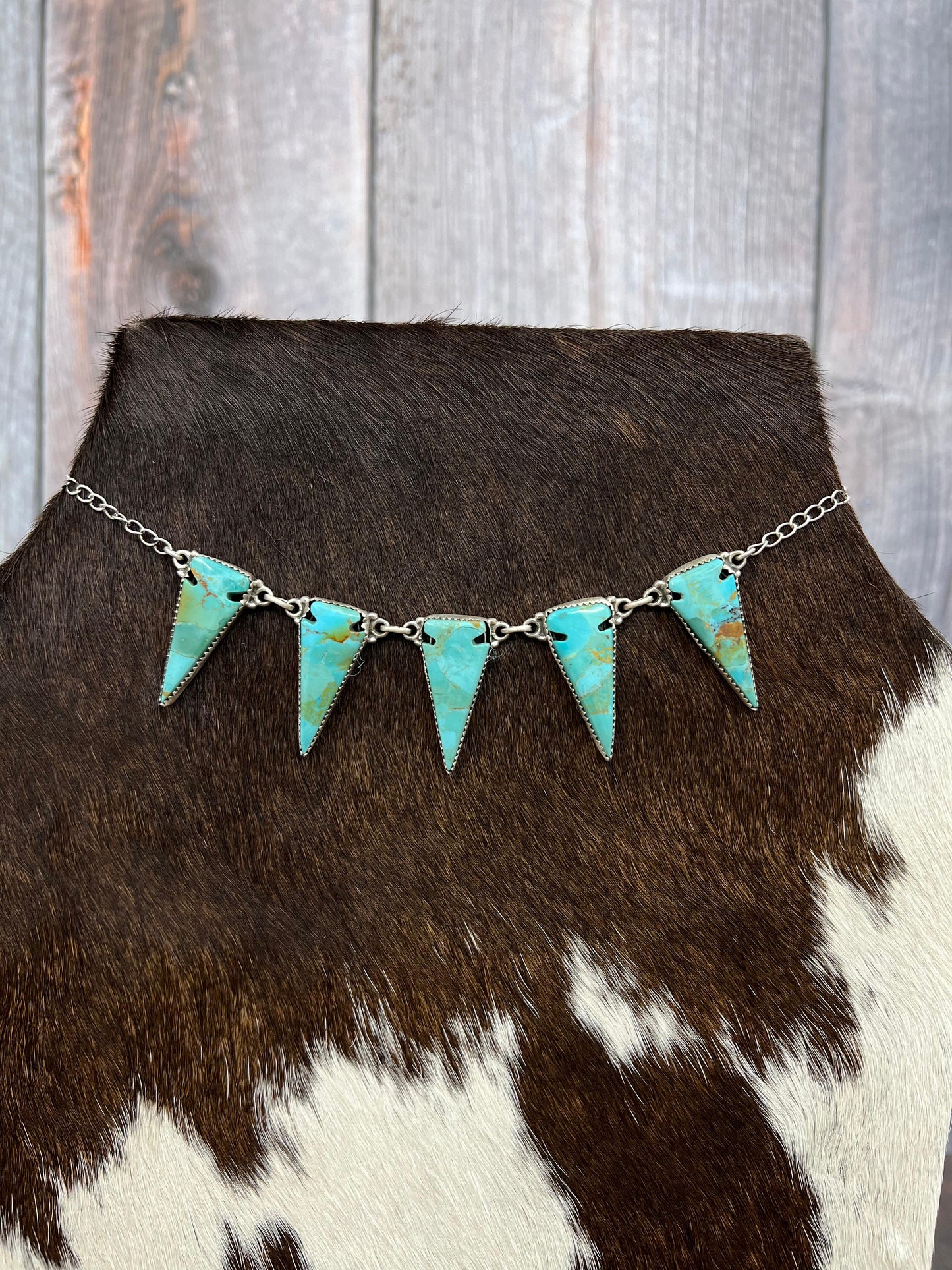 Handmade Sterling Silver Kingman Turquoise Arrow Necklace with Signed Nizhoni