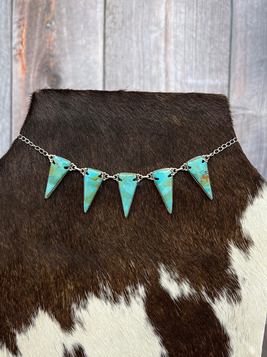 Handmade Sterling Silver Kingman Turquoise Arrow Necklace with Signed Nizhoni