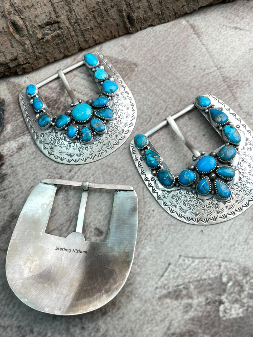 Handmade Sterling Silver Arizona Blue Turquoise Buckle "Signed Nizhoni"