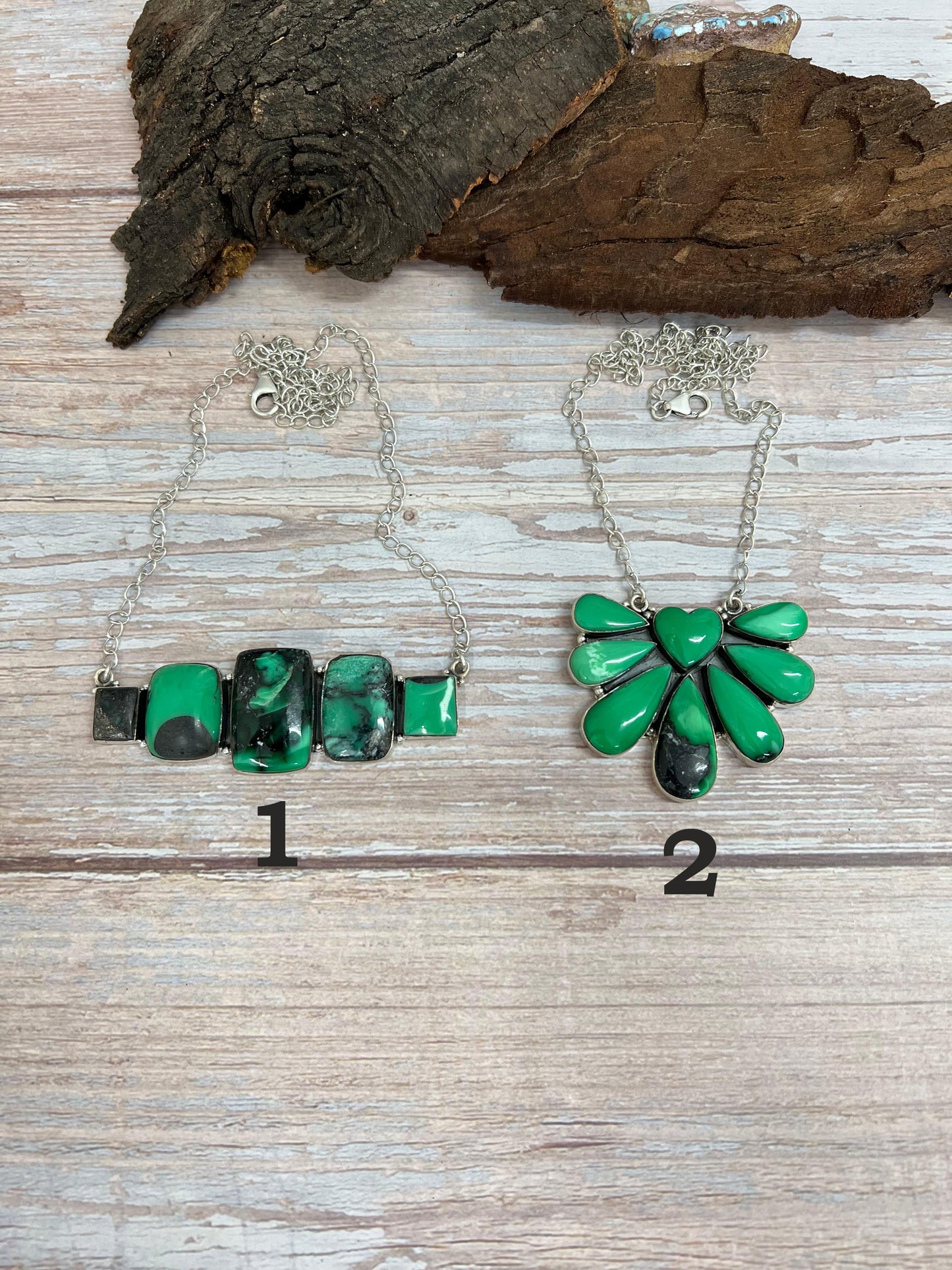 Handmade Sterling Silver Emerald Rose Necklace with Signed Nizhoni