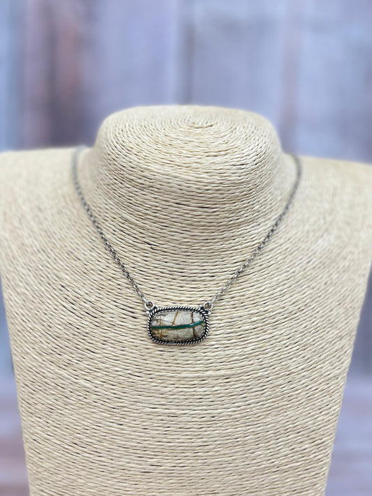Handmade Sterling Silver Ribbon Royston Necklace with Signed Nizhoni