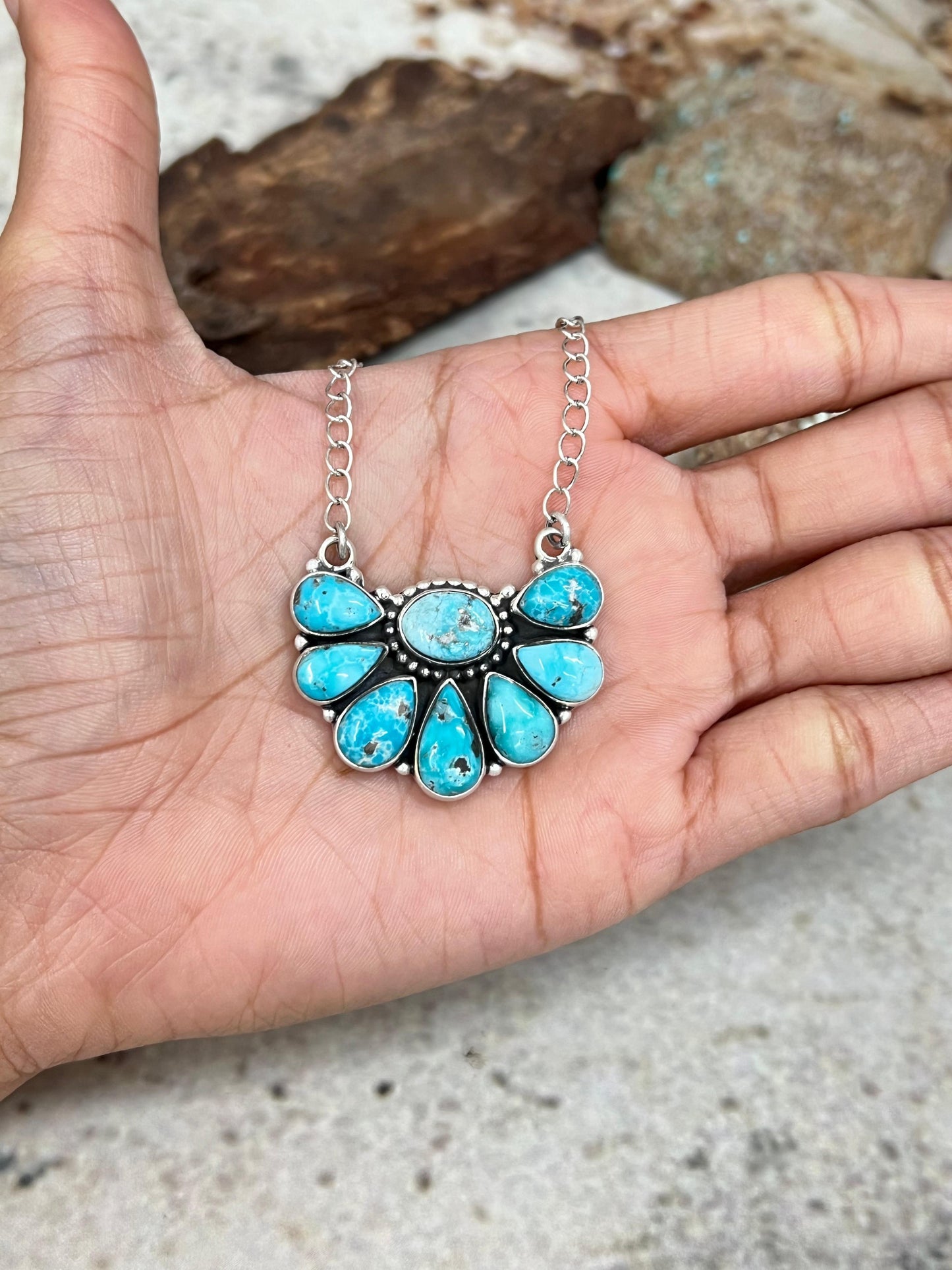 Handmade Sterling Silver White Water Turquoise Necklace Signed Nizhoni