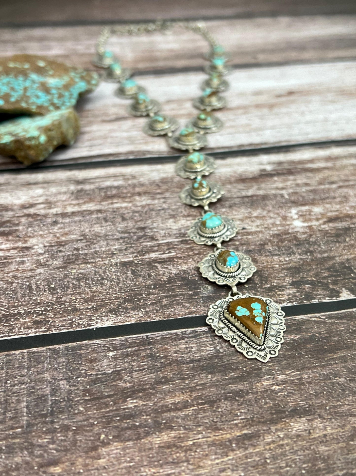 Handmade Sterling Silver Number 8 Turquoise Necklace with Signed Nizhoni