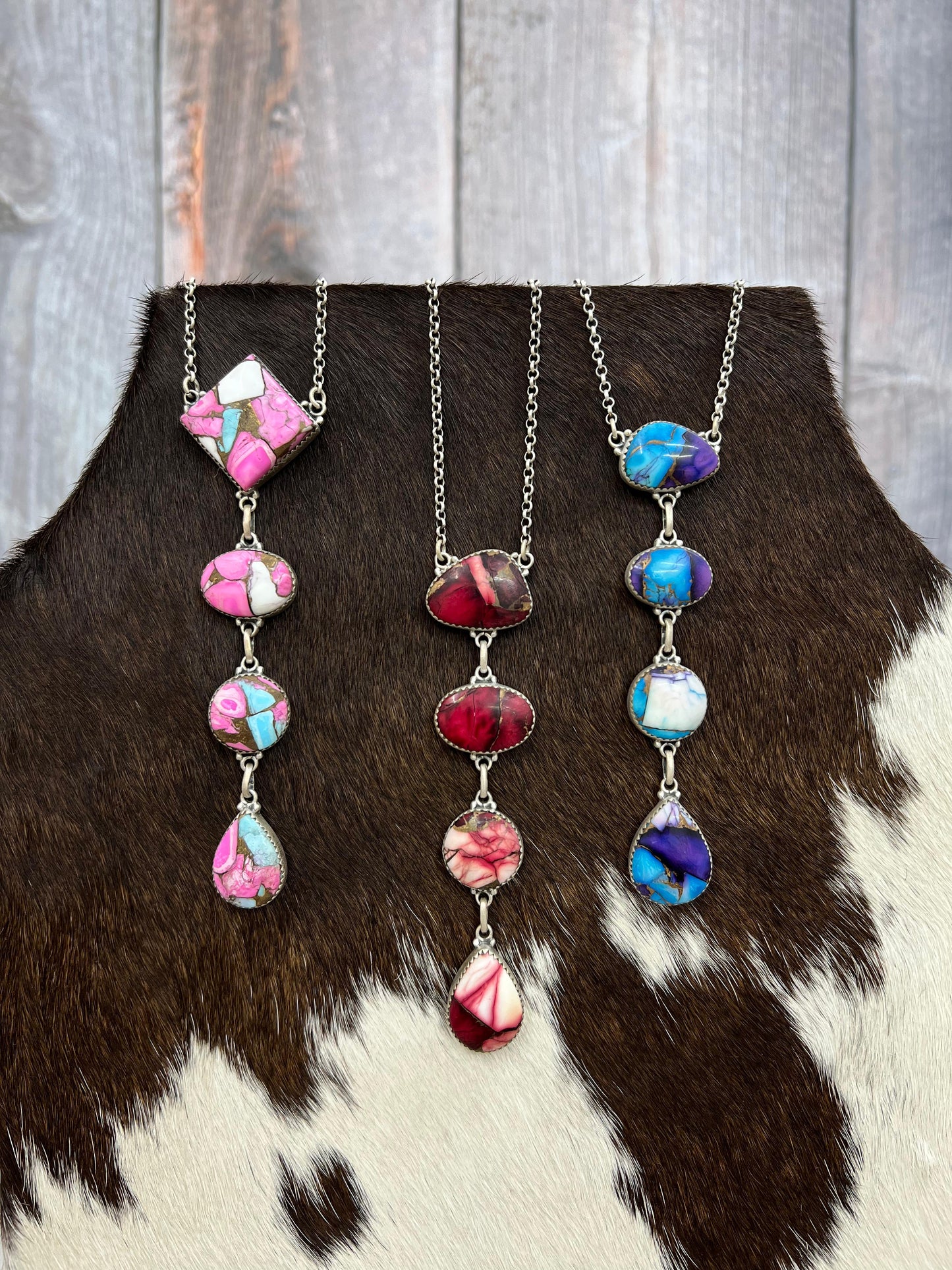 Handmade Sterling Silver Multi Stone Necklace with Signed Nizhoni