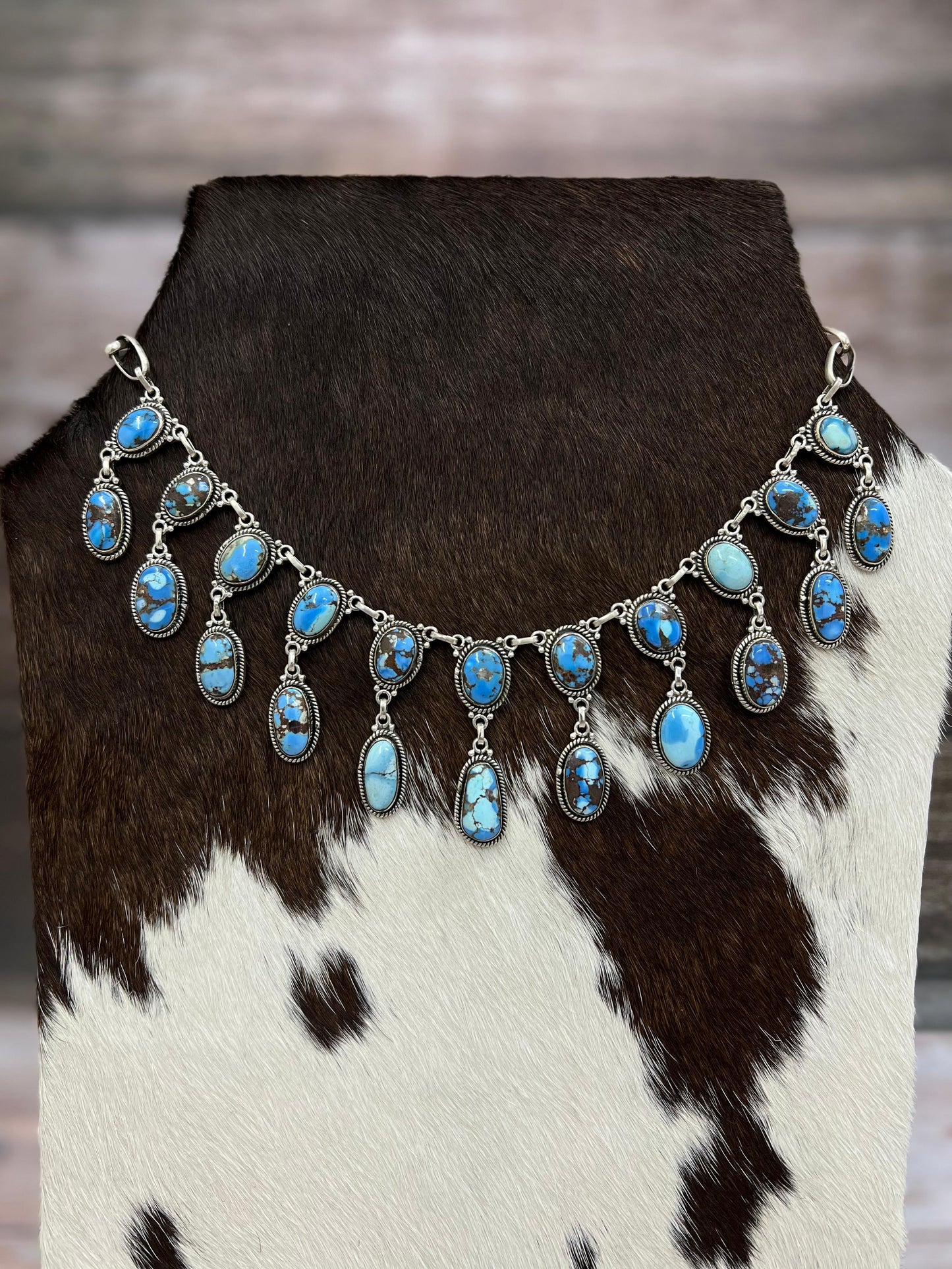 Handmade Sterling Silver Golden Hills Turquoise Necklace with Signed Nizhoni