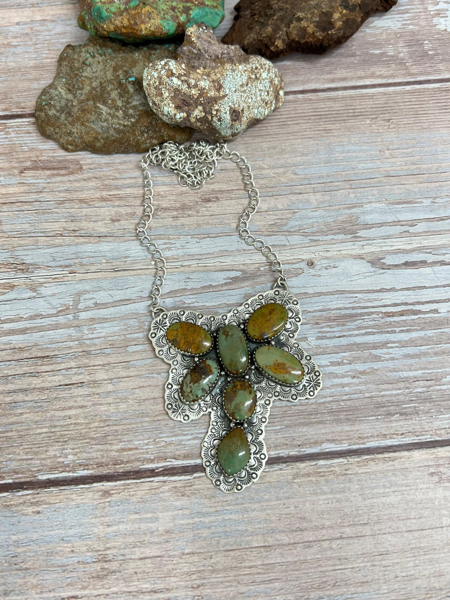 Handmade Sterling Silver Old Stock Royston Turquoise Butterfly Necklace Signed Nizhoni