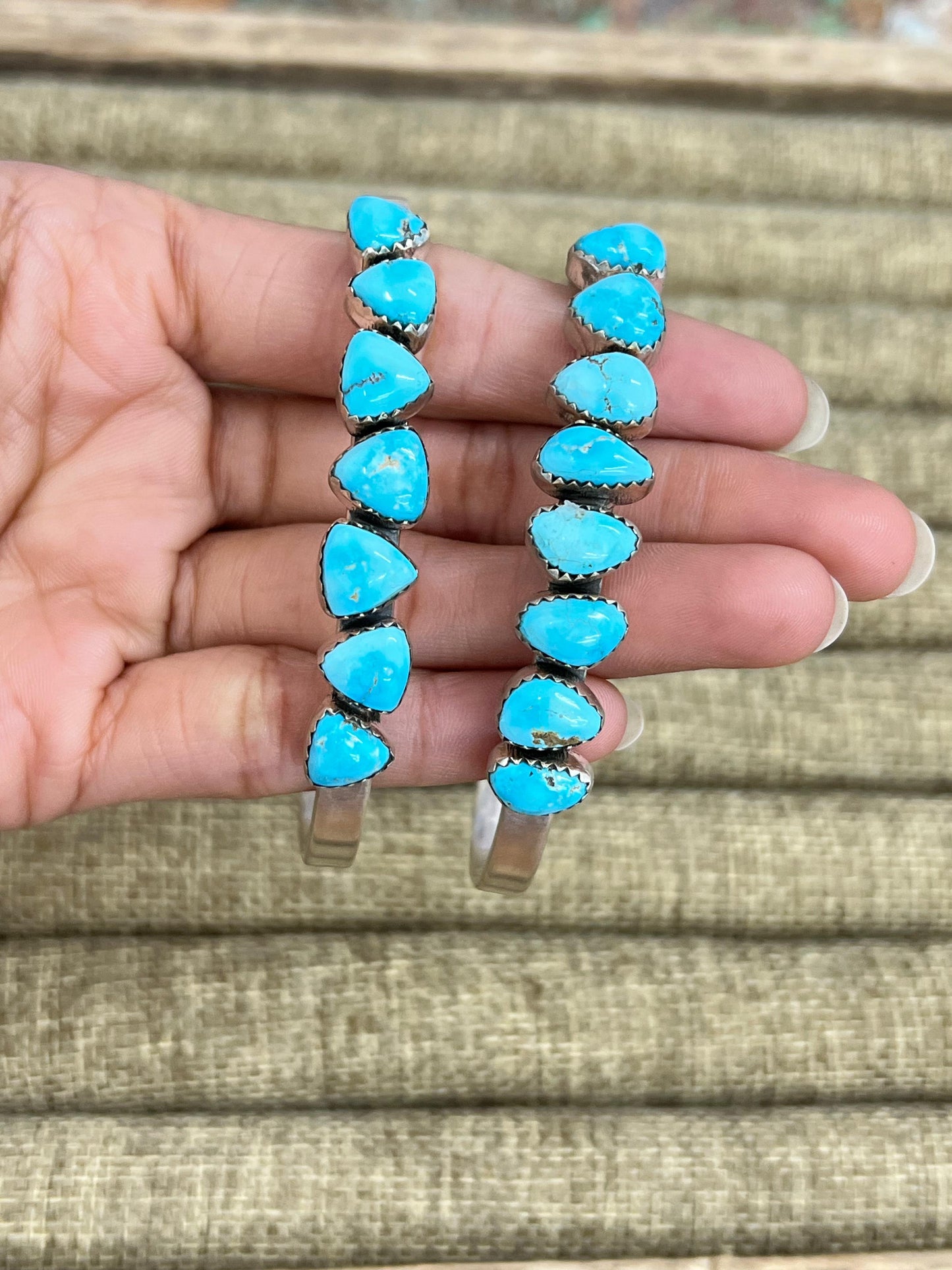 Handmade Sterling Silver Blue Bird Turquoise Cuff Bracelet with Signed Nizhoni