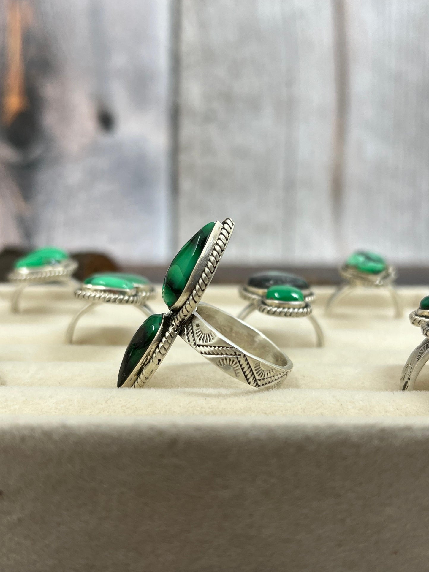 Handmade Sterling Silver Emerald Rose Variscite Adjustable Ring Signed Nizhoni