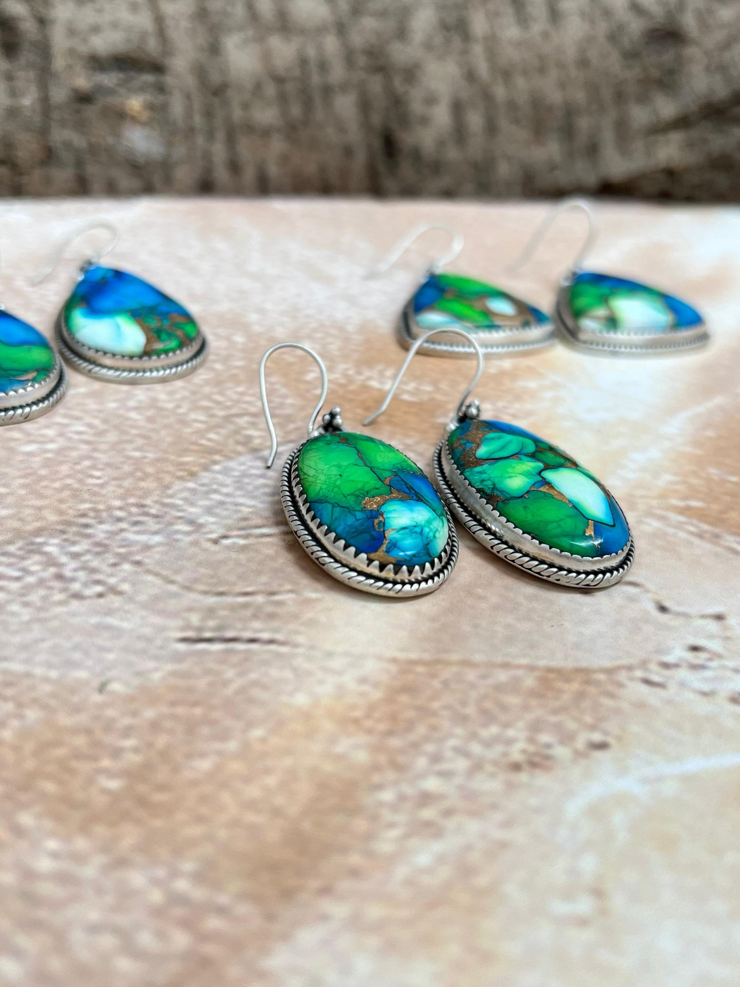 Handmade Sterling Silver Peacock Dahlia Hook Earrings with Signed Nizhoni
