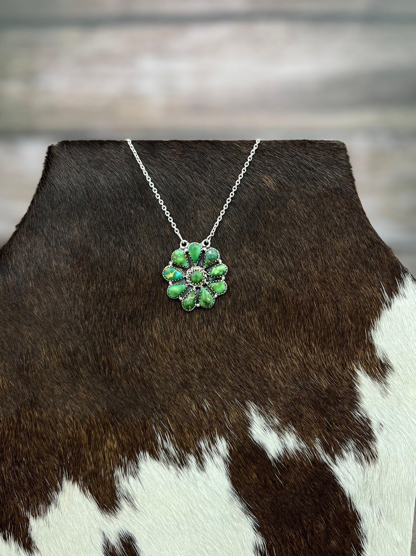 Handmade Sterling Silver Sonoran Mountain Turquoise Necklace with Signed Nizhoni