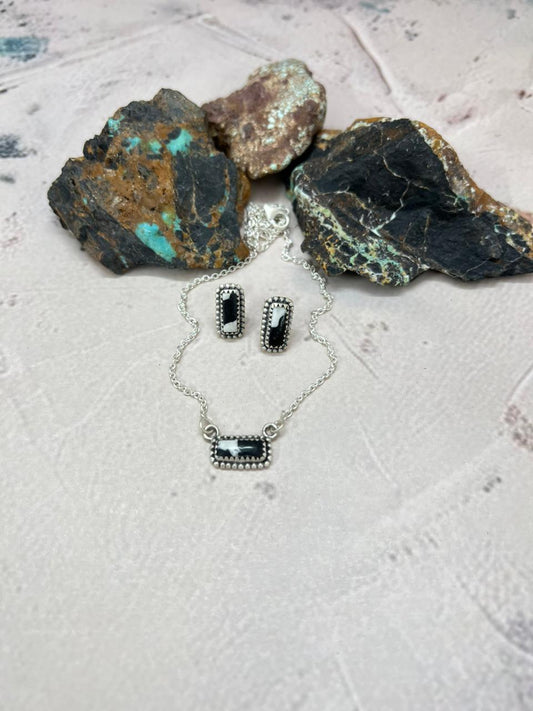 Handmade Sterling Silver White Buffalo Necklace Earrings Set "Signed Nizhoni"