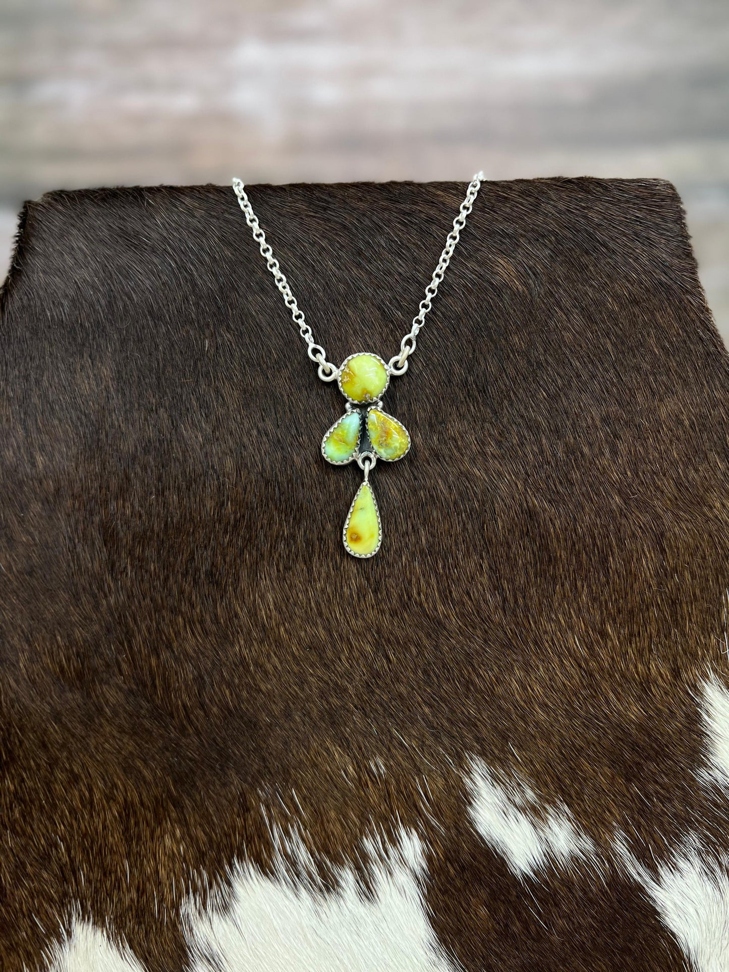 Handmade Sterling Silver Palomino Turquoise Necklace with Signed Nizhoni