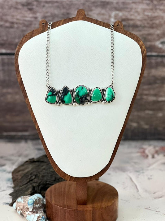Handmade Sterling Silver Emerald Rose Necklace "Signed Nizhoni"
