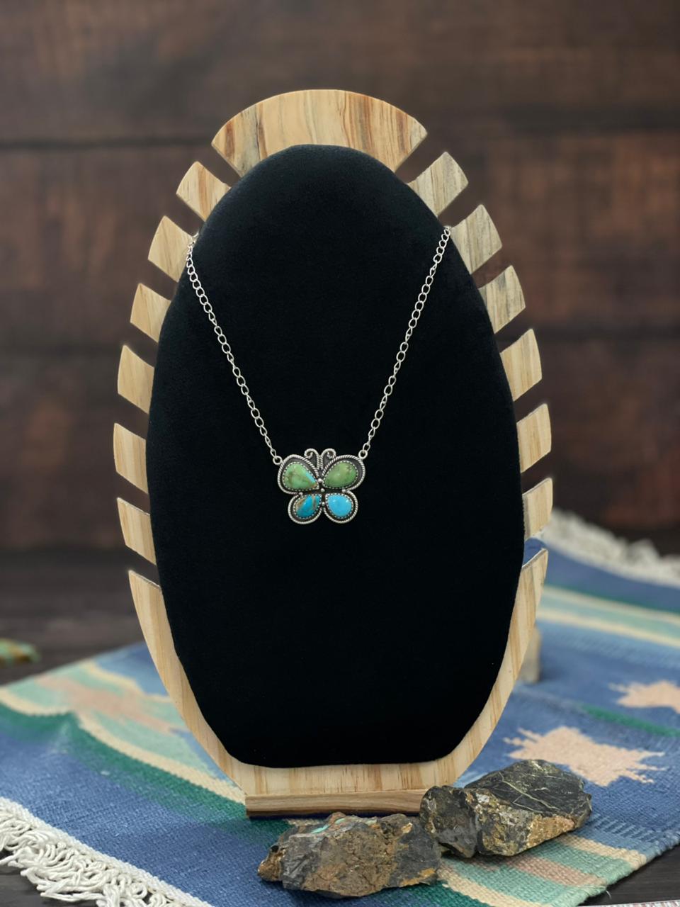 Handmade Sterling Silver Sonoran with White Water Turquoise Necklace "Signed Nizhoni"
