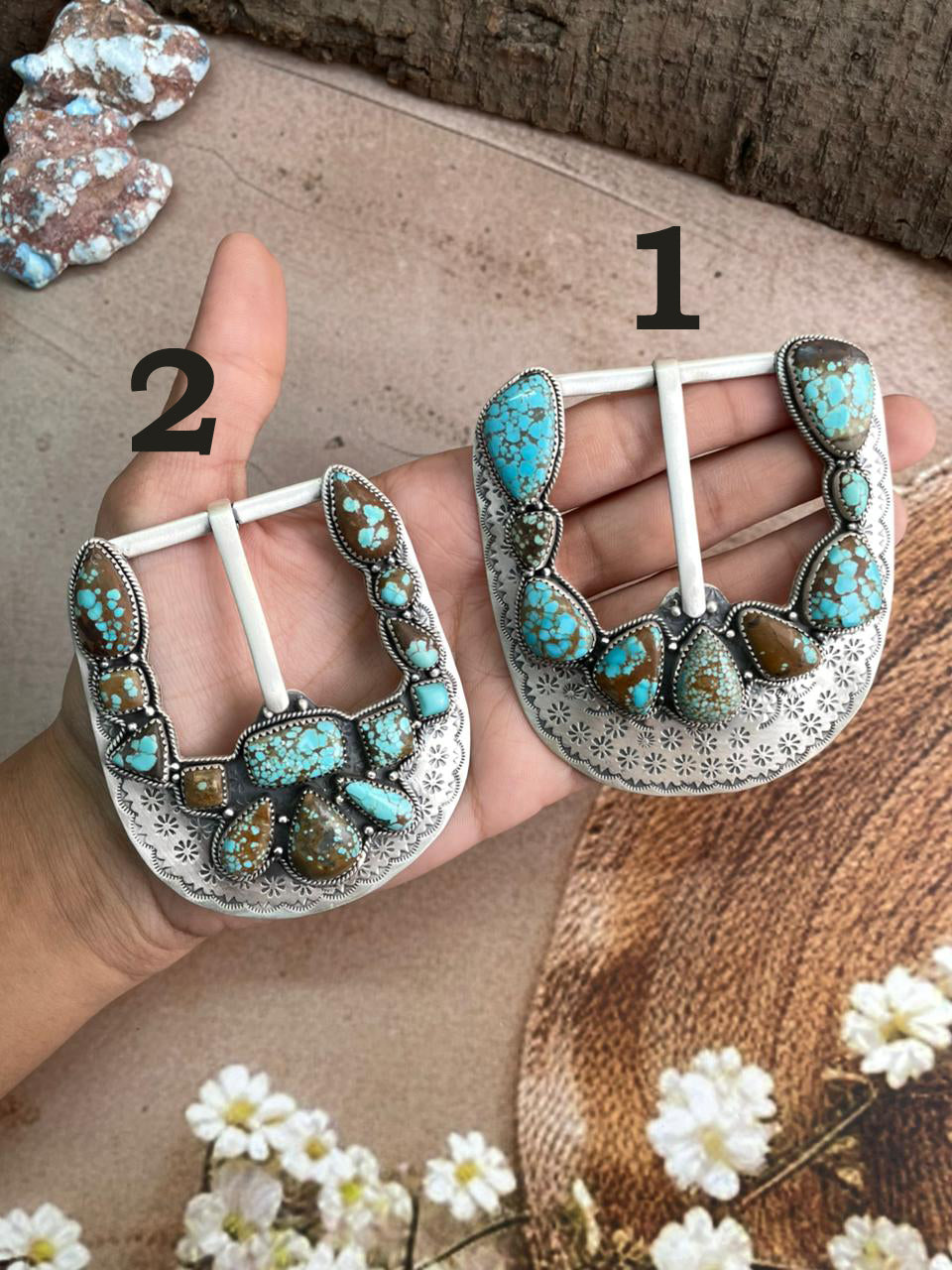 Handmade Sterling Silver Number 8 Turquoise, Black Jack Buckle with Signed Nizhoni (8)