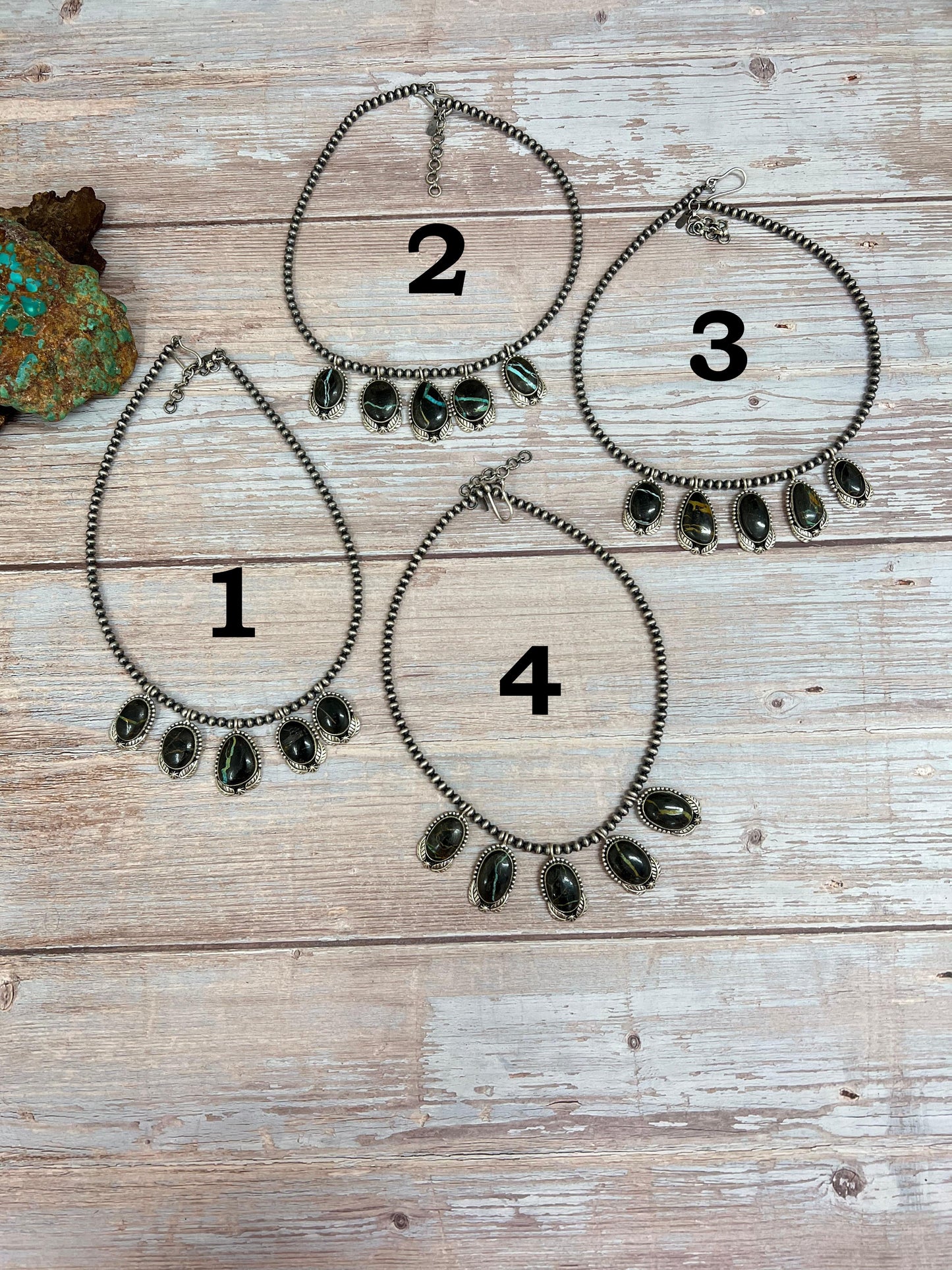 Handmade Sterling Silver Blackjack Turquoise Beaded Necklace with Signed Nizhoni