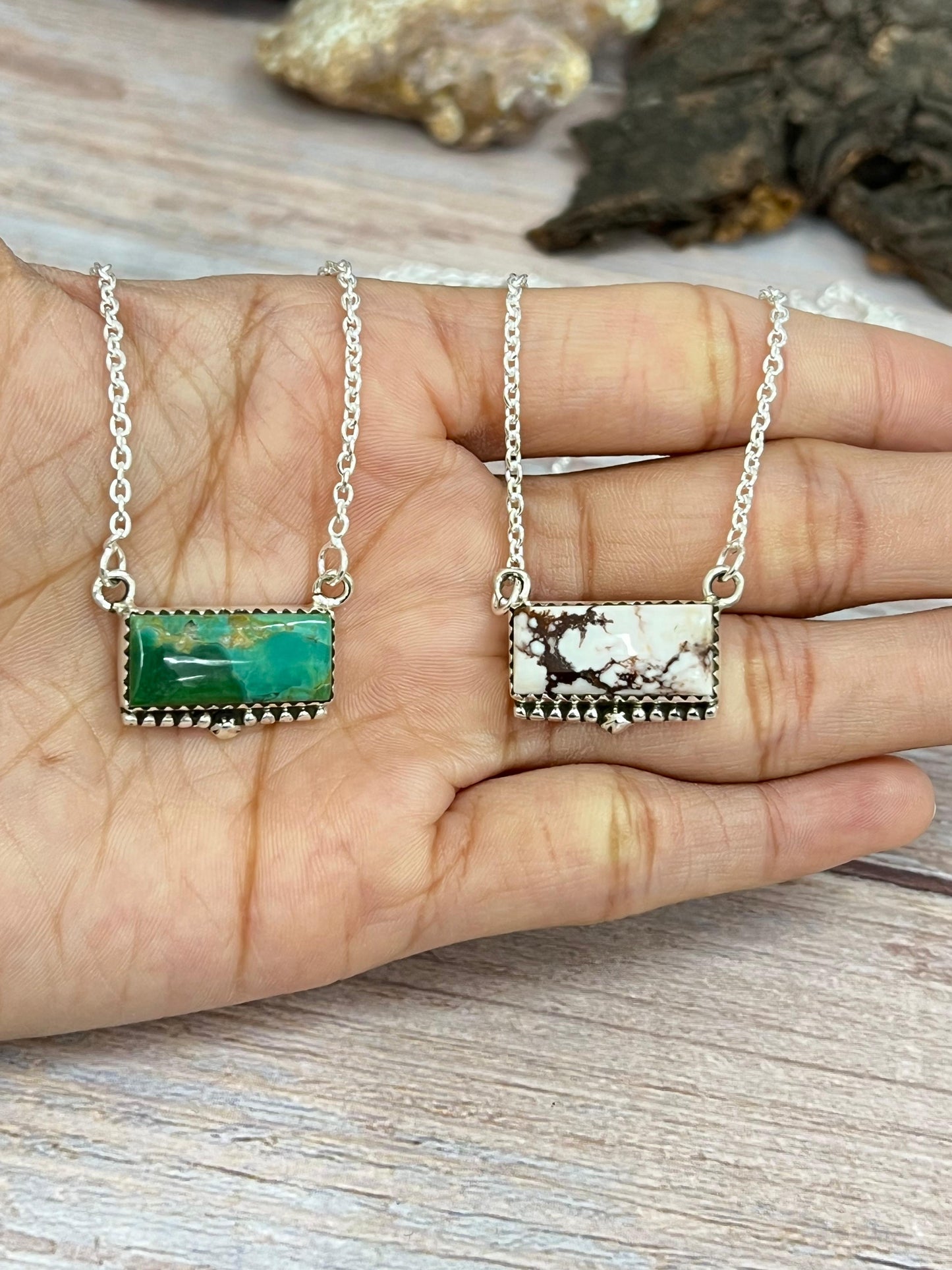 Handmade Sterling Silver Kingman, Wild Horse Necklace with Signed Nizhoni