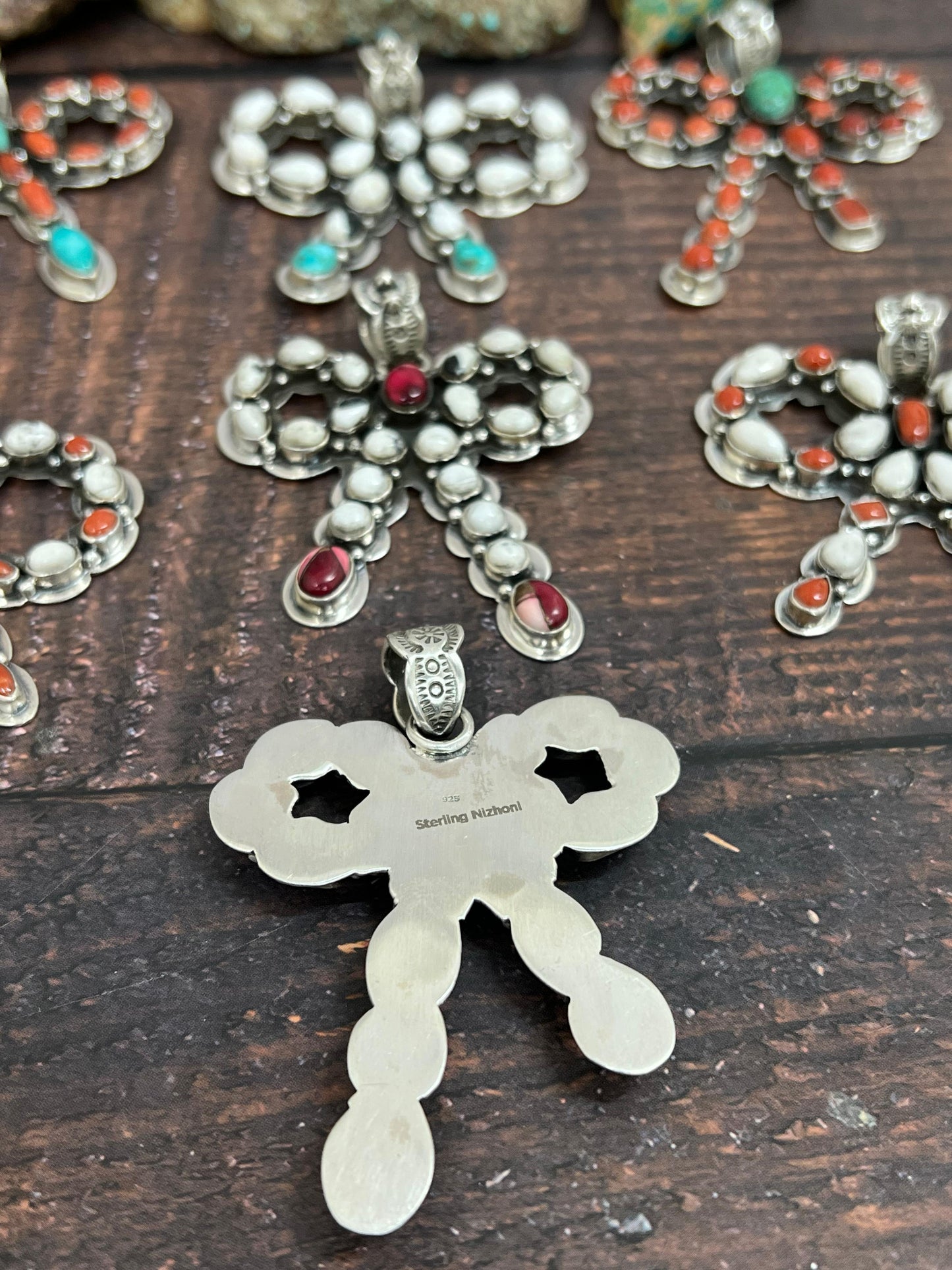 Handmade Sterling Silver Multi Stones Pendant, Signed Nizhoni