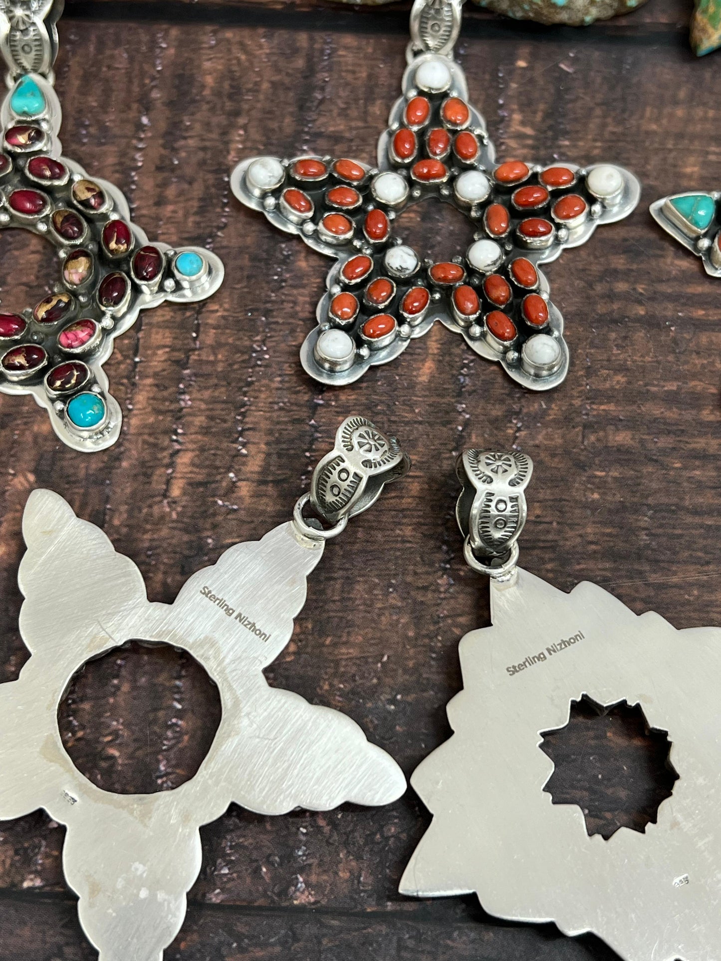 Handmade Sterling Silver Multi Stones Star Pendant, Signed Nizhoni