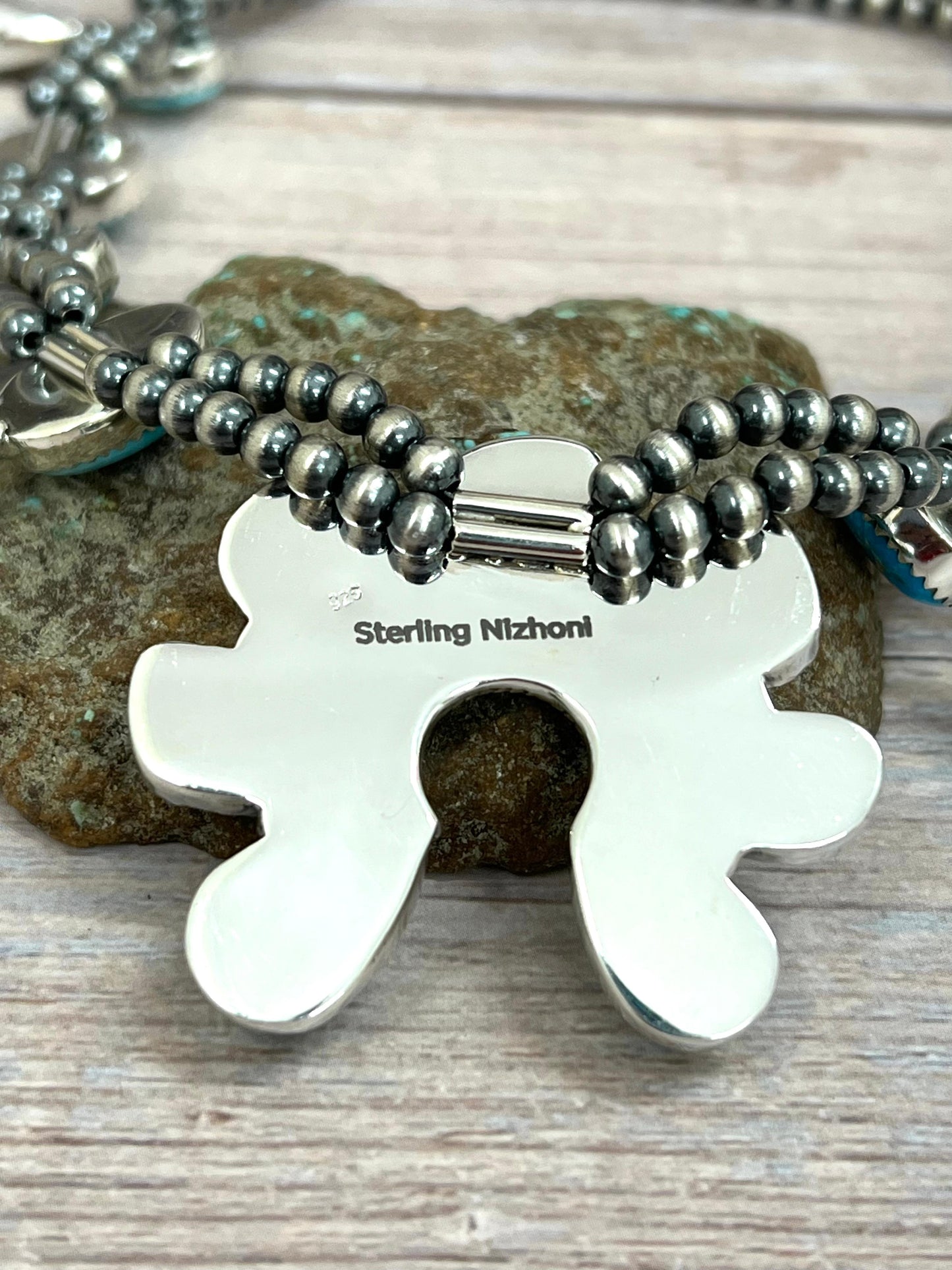 Handmade Sterling Silver White Water Beaded Squash Blossom Necklace with Signed Nizhoni