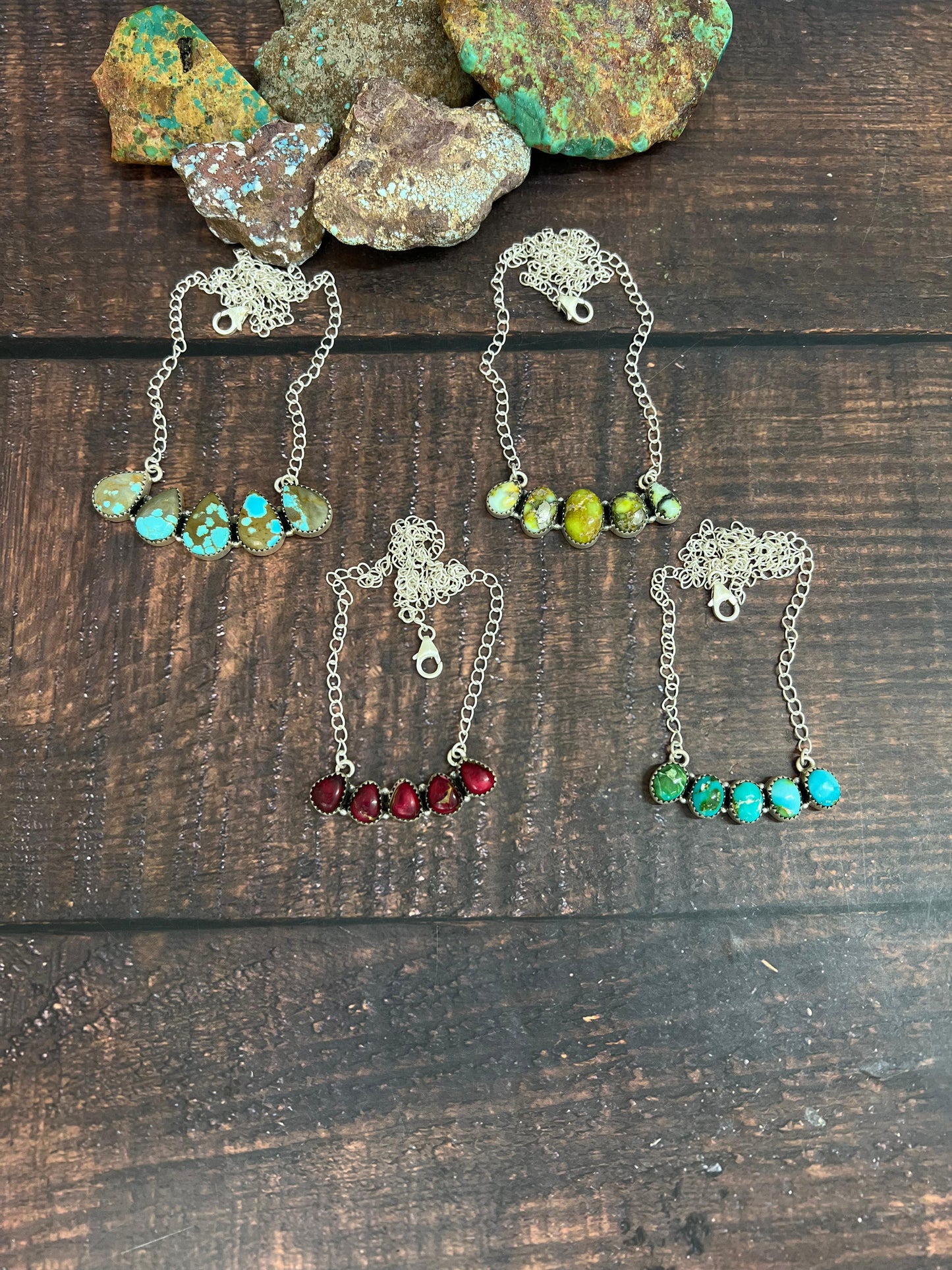 Handmade Sterling Silver Multistone Necklace with Signed Nizhoni