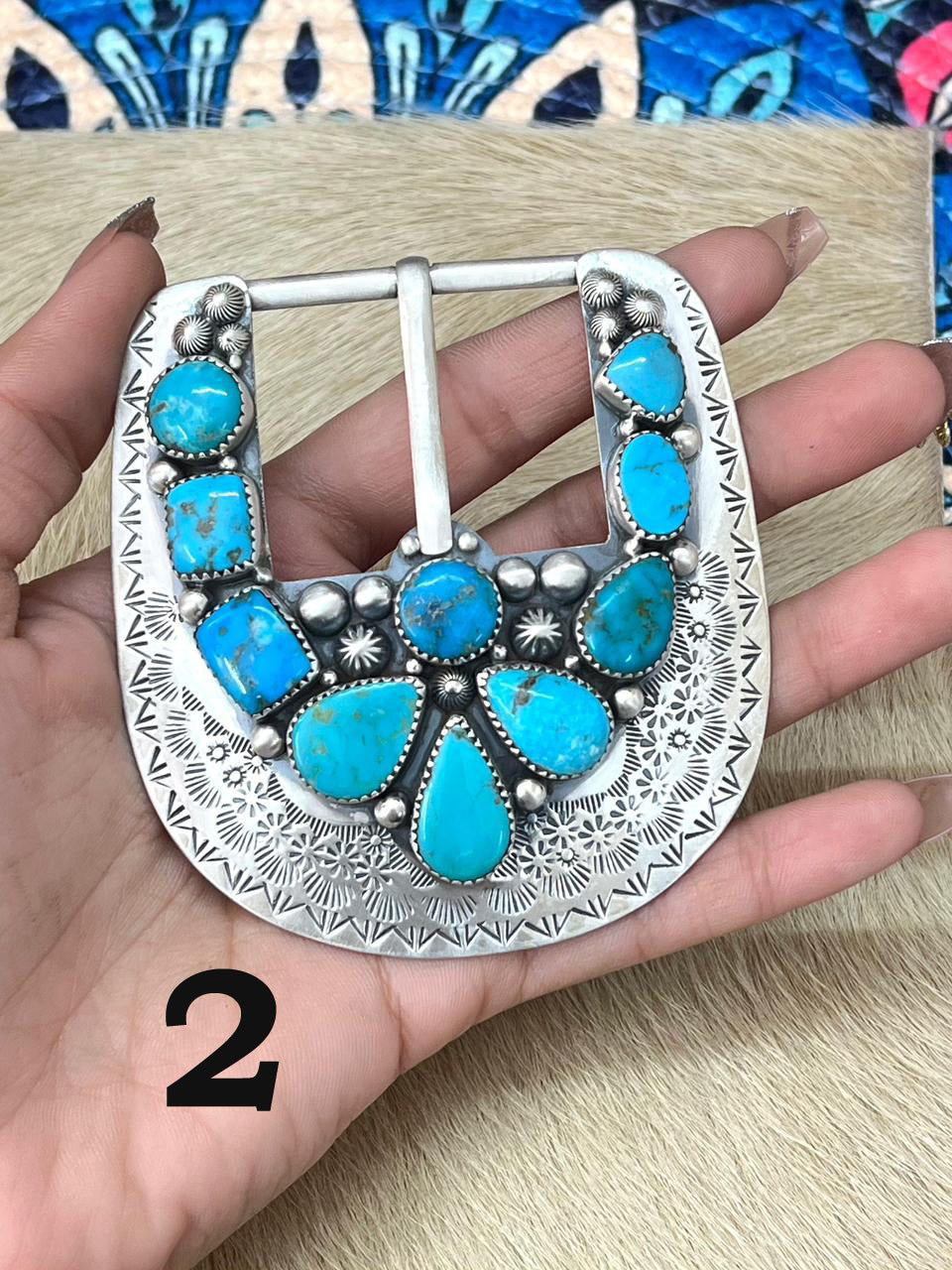 Handmade Sterling Silver Arizona Blue Turquoise Buckle "Signed Nizhoni"