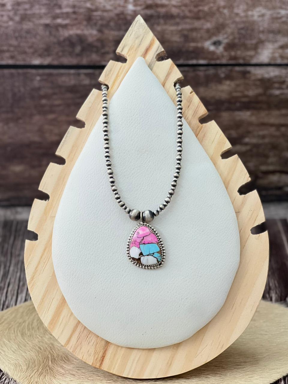 Handmade Sterling Silver Cotton Candy Beaded Necklace "Signed Nizhoni"