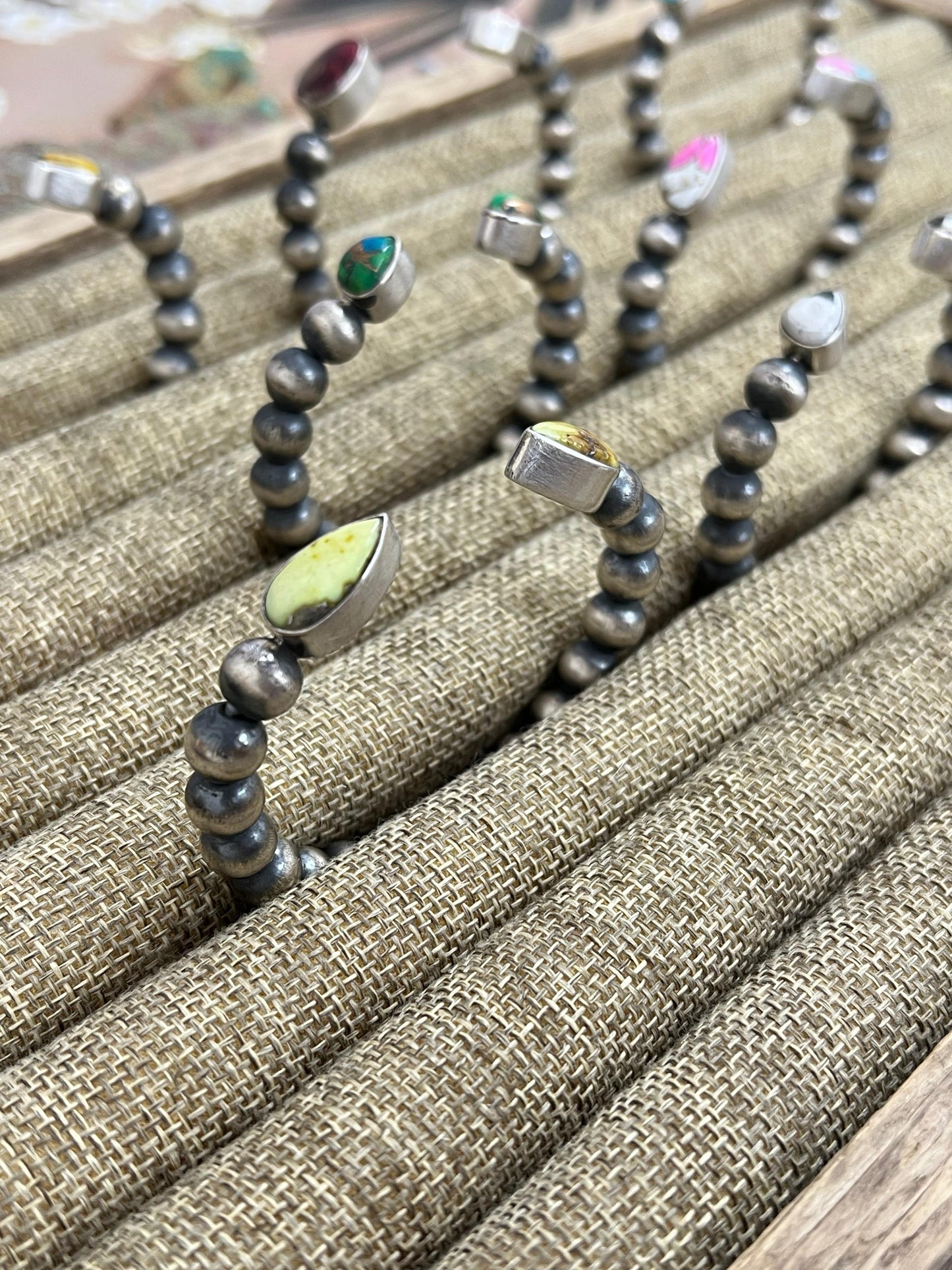 Handmade Sterling Silver Multi Stone Cuff Bracelet, Signed Nizhoni
