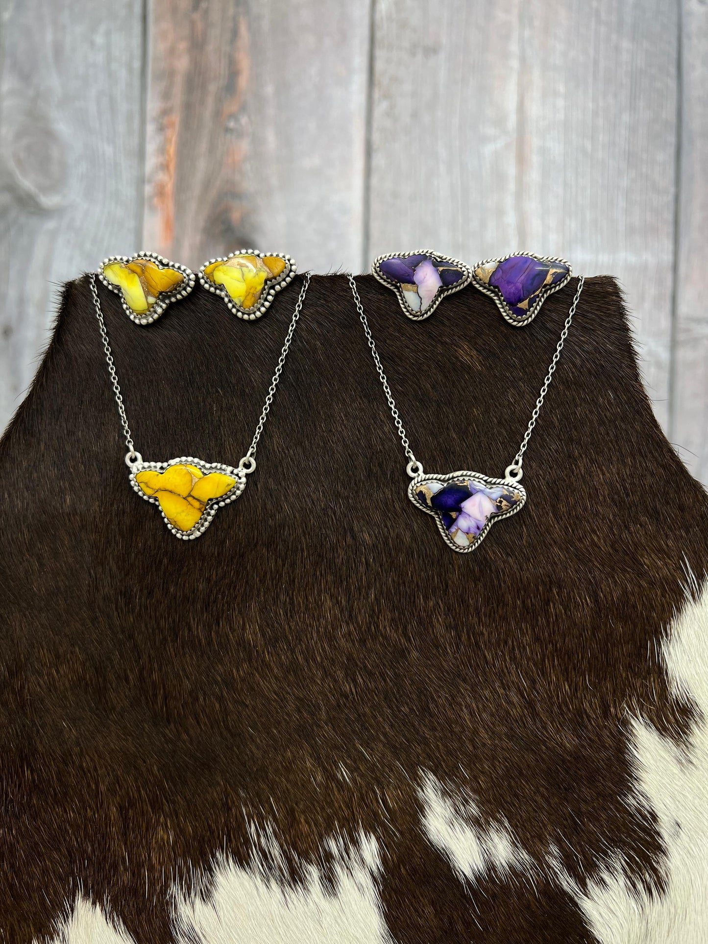 Handmade Sterling Silver Purple Ice Rose Dahlia, Honey Dahlia Necklace Earrings Set, Signed Nizhoni