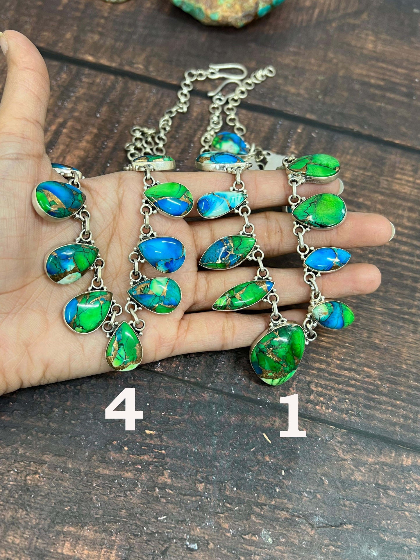 Handmade Sterling Silver Peacock Dahlia Necklace with Signed Nizhoni