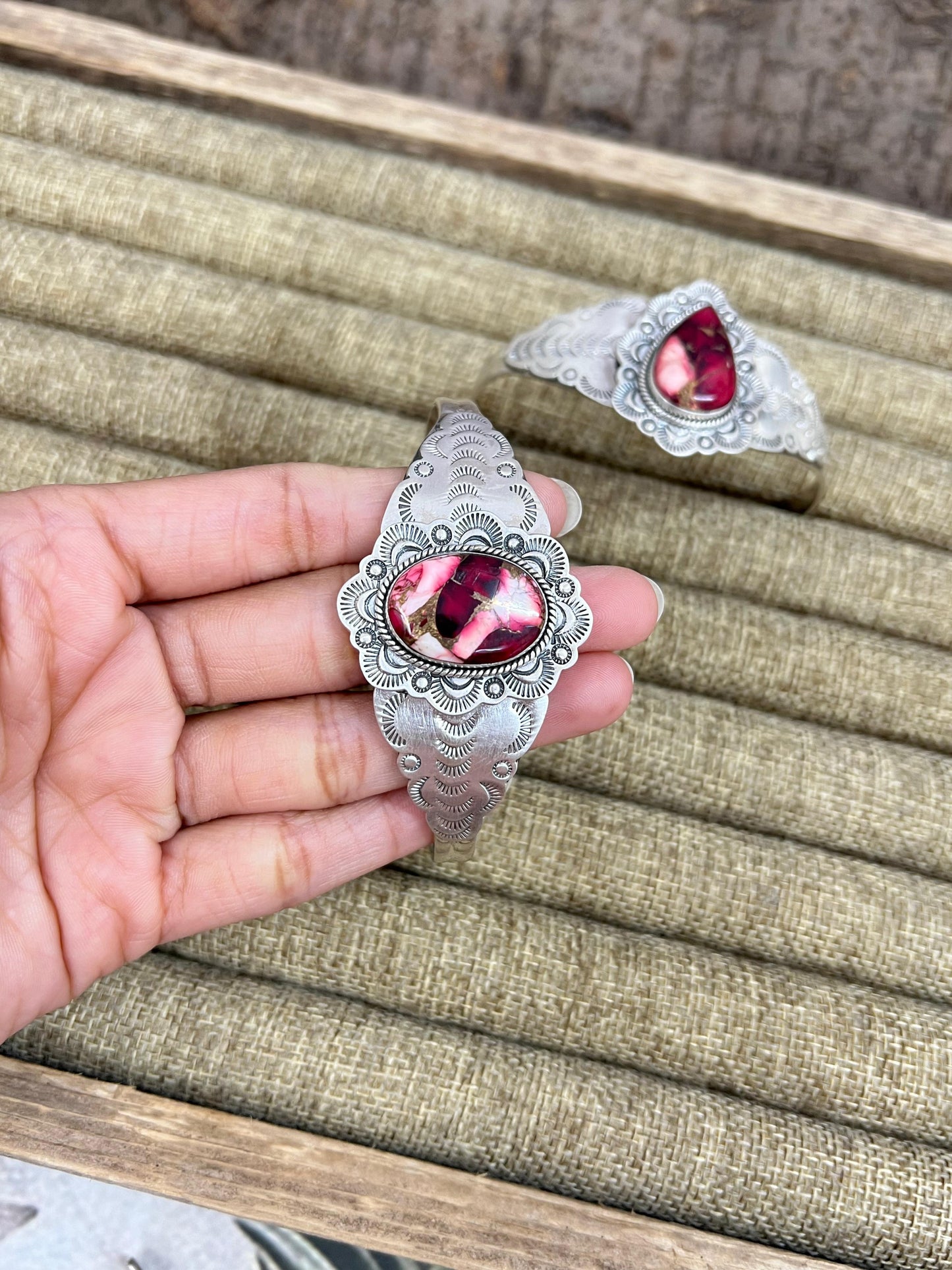 Handmade Sterling Silver Dahlia Rose Cuff Bracelet with Signed Nizhoni