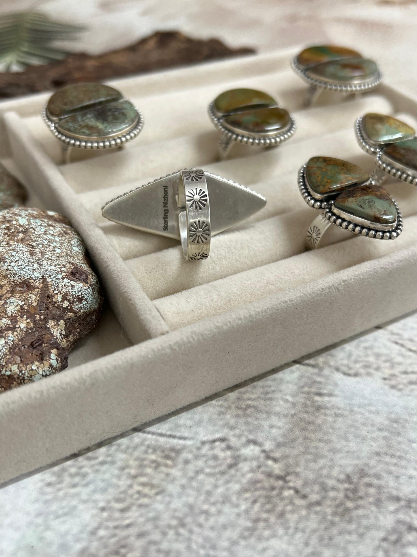 Handmade Sterling Silver Old Stock Royston Turquoise Adjustable Ring Signed Nizhoni