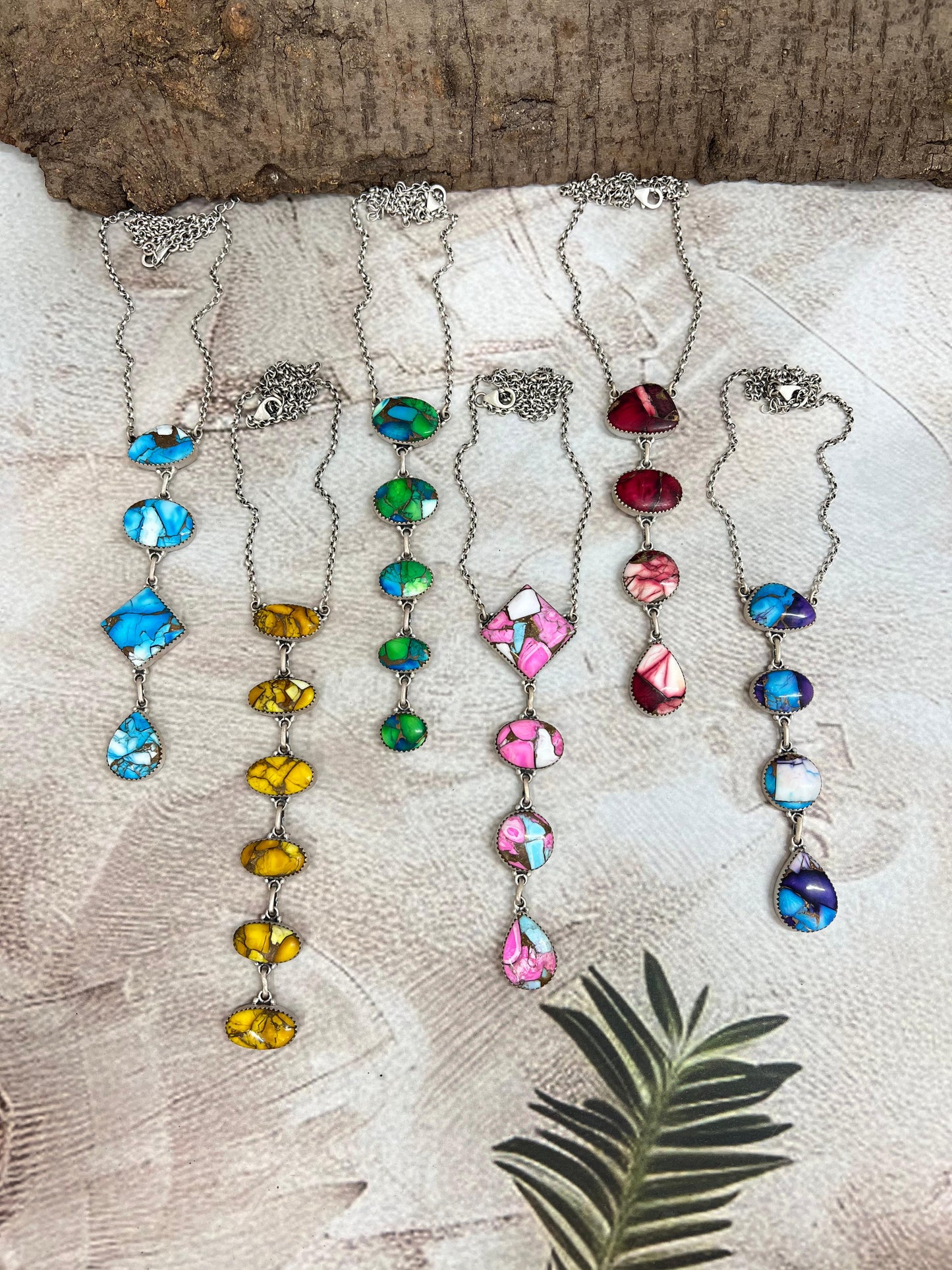 Handmade Sterling Silver Multi Stone Necklace with Signed Nizhoni