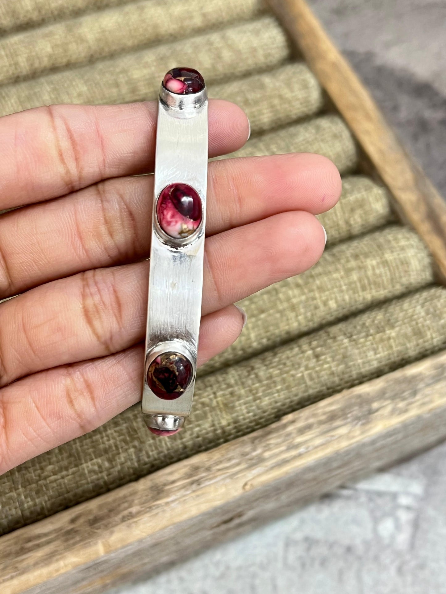 Handmade Sterling Silver Multi Stones Bracelet with Signed Nizhoni