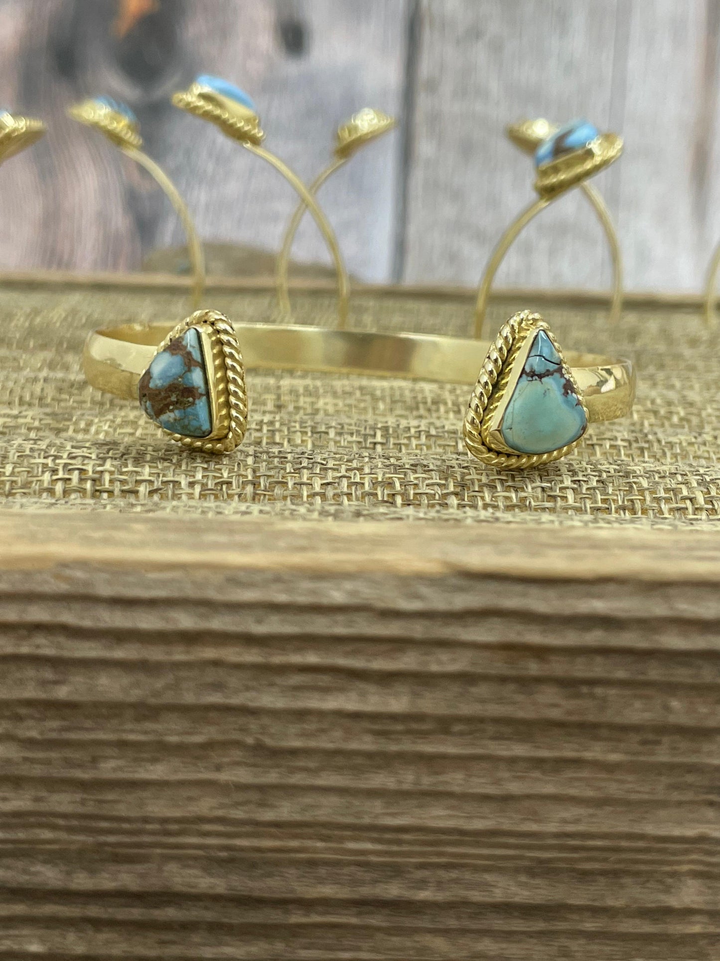“The Golden Collection” Handmade Natural Gold Plated Golden Hills Turquoise Cuff Bracelet