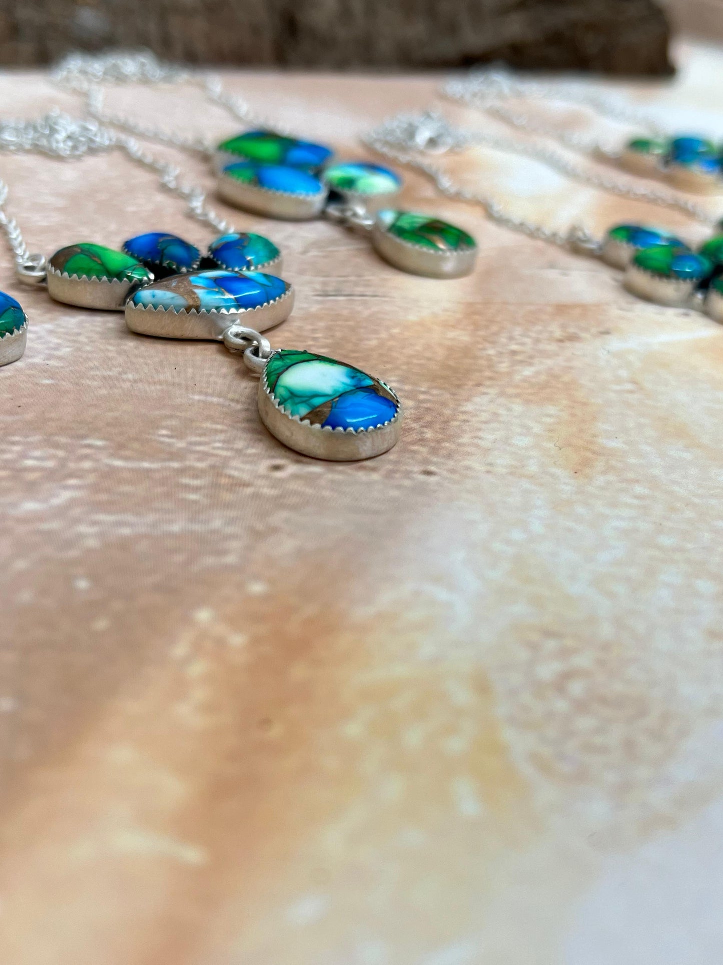 Handmade Sterling Silver Peacock Dahlia Necklace with Signed Nizhoni
