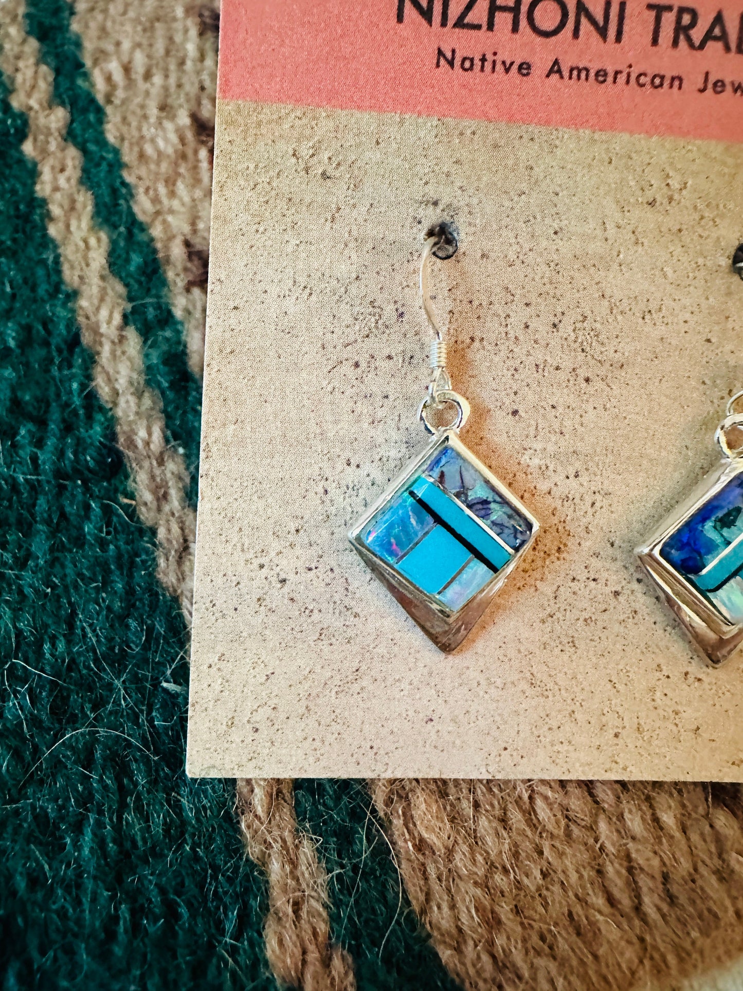 Handcrafted Sterling Silver & Multi Stone Inlay Dangle Earrings