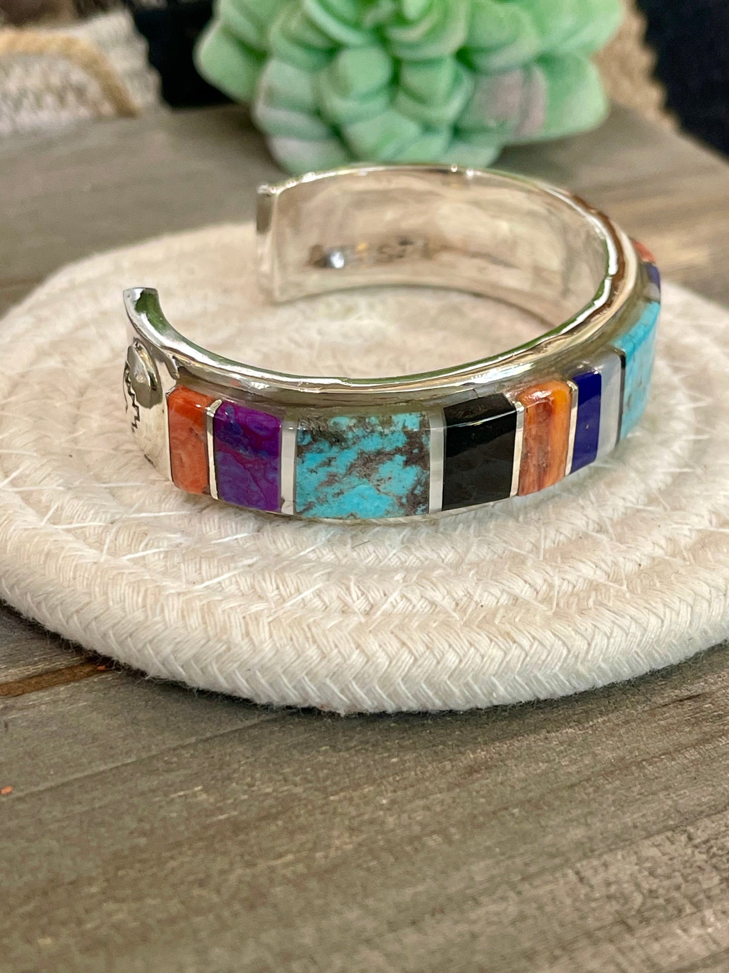 Handmade Sterling Silver Multi Stone Inlay Cuff