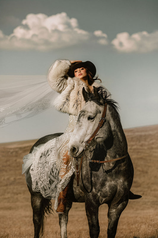 The Arizona Gown – Western Boho Lace Wedding Dress with Detachable Sleeves