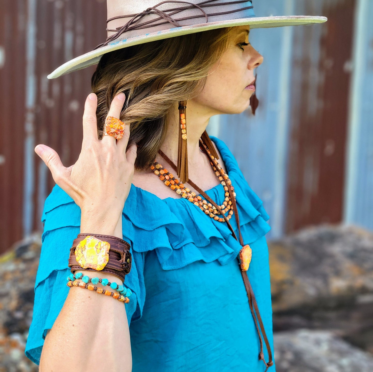 Orange Regalite Western Boho Statement Ring 012ac